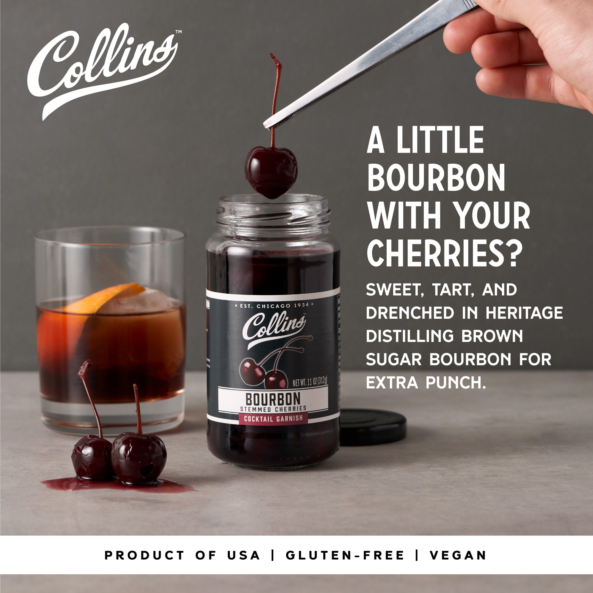 Premium Bourbon Cherries 11 oz - Gourmet Cocktail Garnish for Old Fashioned & Whiskey Sour - Perfect for Home Bars & Gift Giving