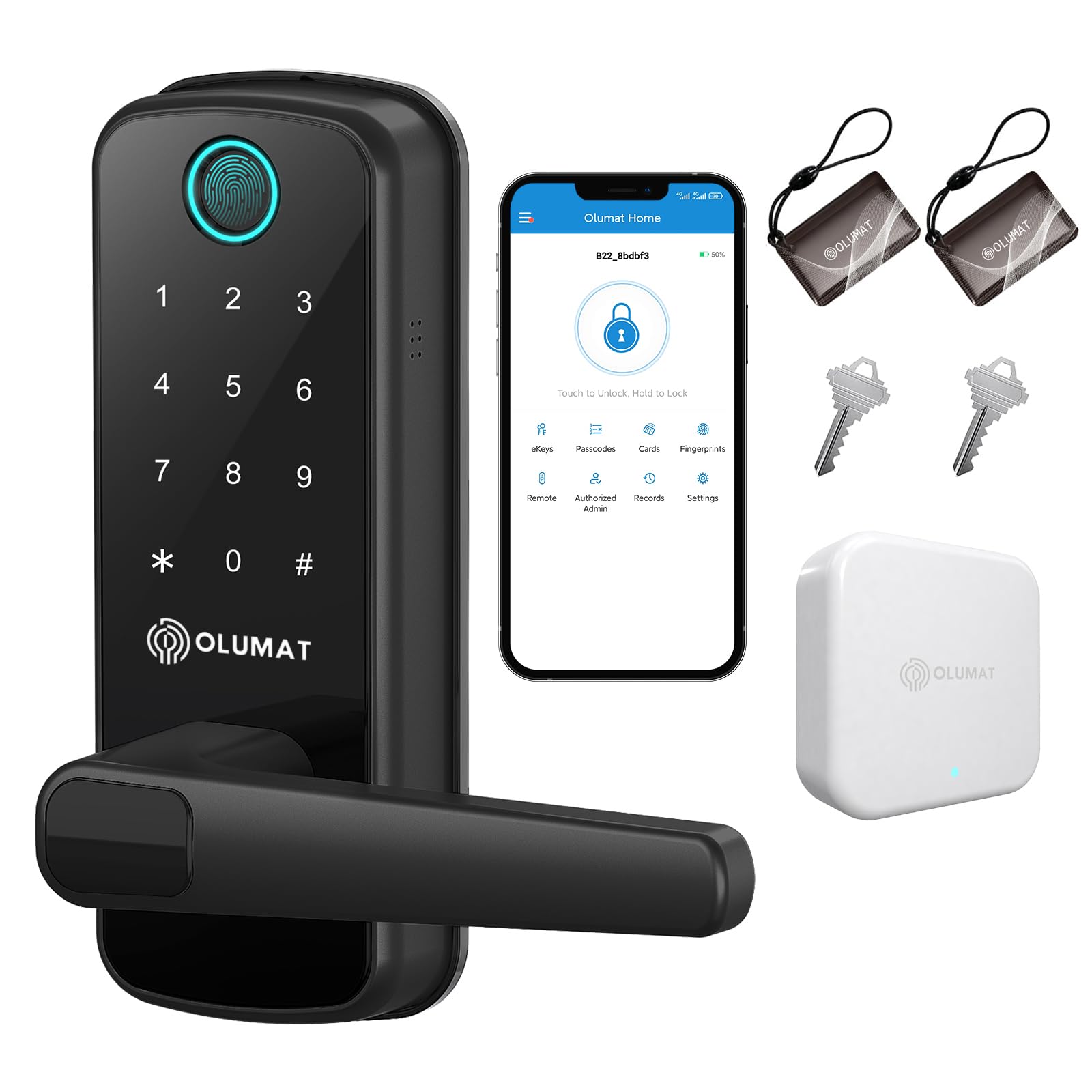 Smart Door Lock with Handle - Keyless Entry Fingerprint & Keypad Door Lock - WiFi & APP Control - Easy Installation - Gateway Included - Secure Front Door for Home & Office Use