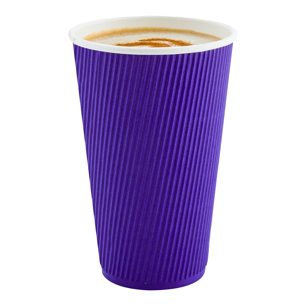 Premium 16 oz Royal Purple Paper Coffee Cups with Ripple Wall - 3.5