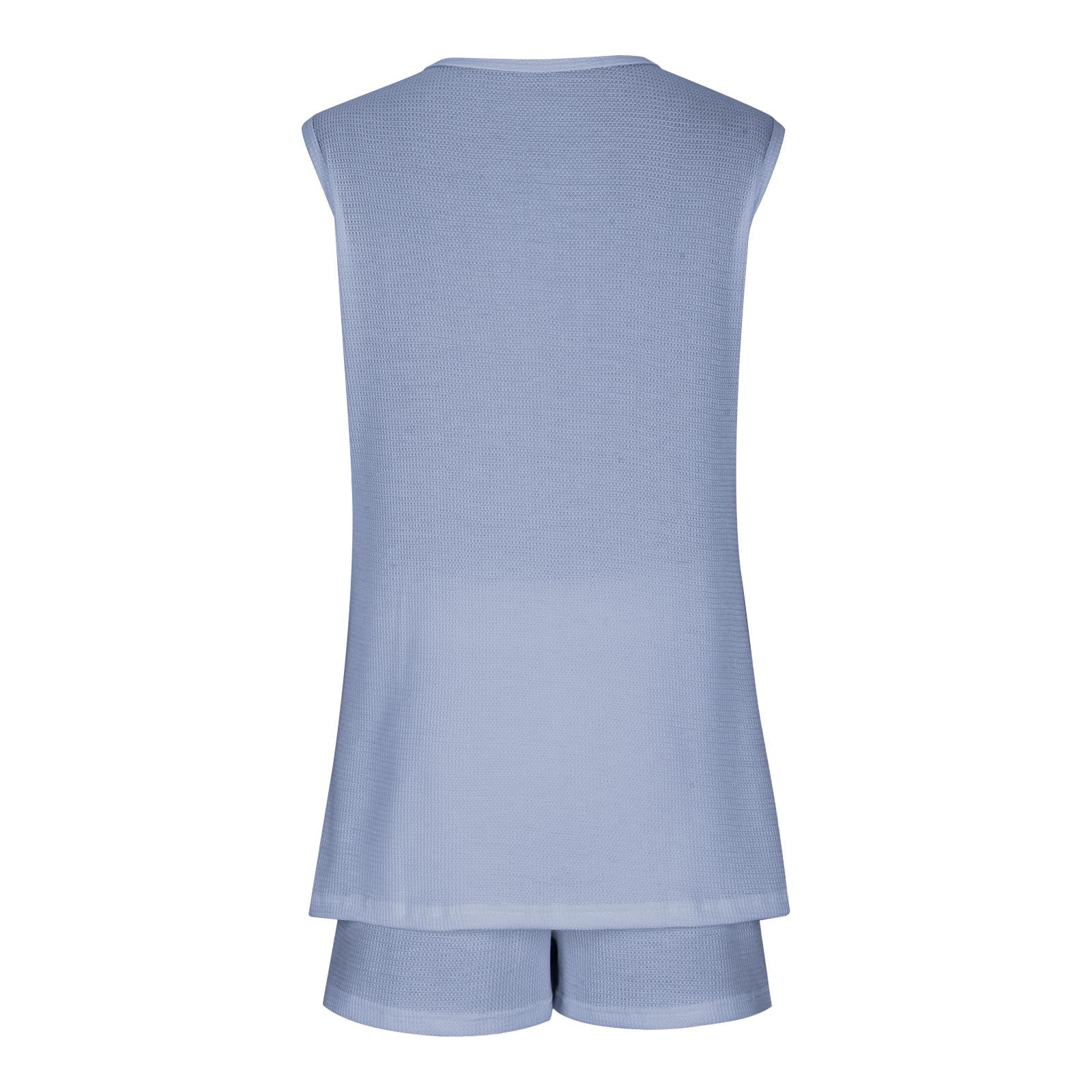 Women's Casual Summer Lounge Sets 2024 - Sleeveless Knit Waffle Top & Drawstring Shorts - Loose Comfortable Travel Outfits for Home, Beach & Vacation