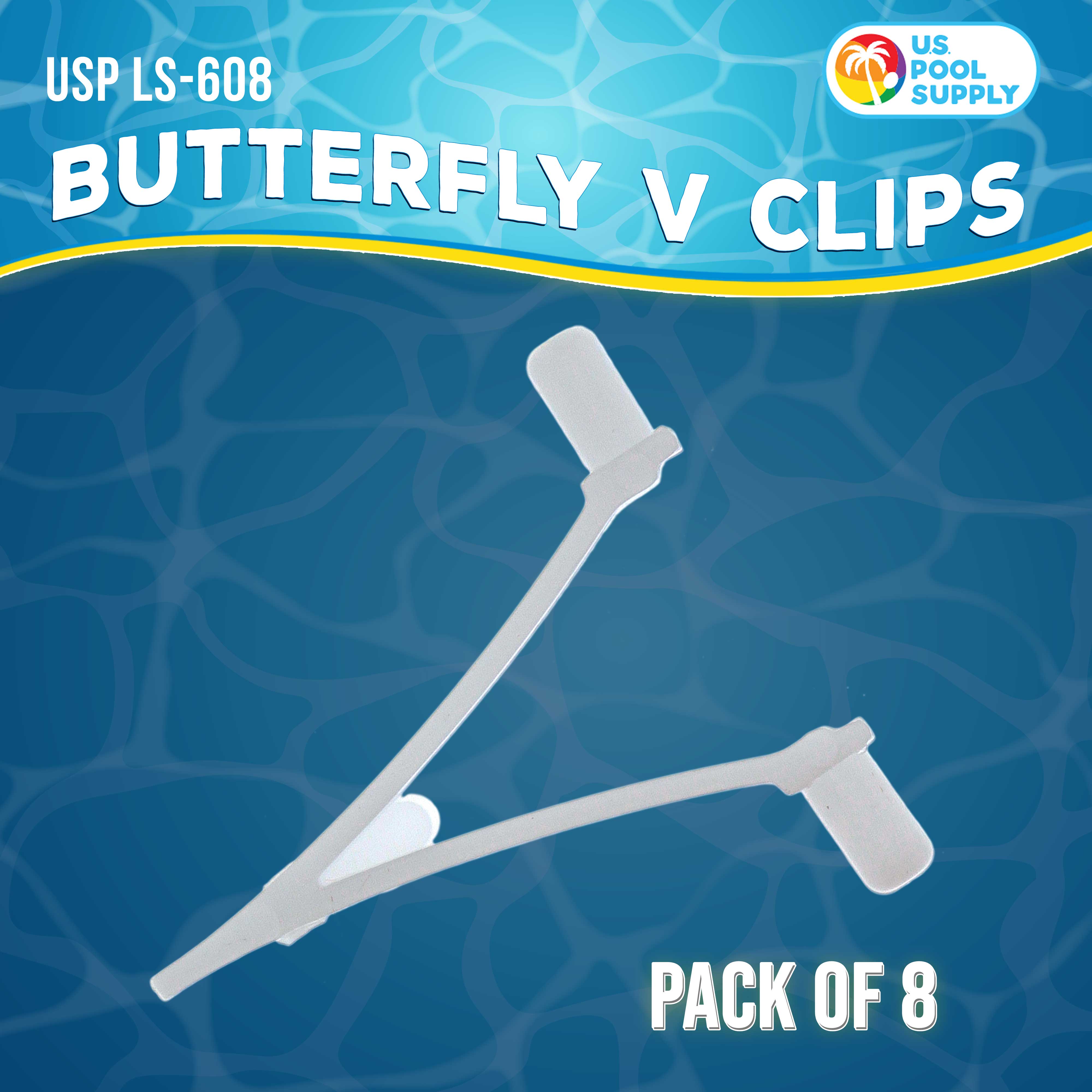 U.S. Pool Supply 8-Pack Butterfly V Clips - Durable Plastic Replacement Clips for Skimmer Nets, Leaf Rakes, Brushes & Pool Vacuums | Perfect for Pool Maintenance & Cleaning Accessories