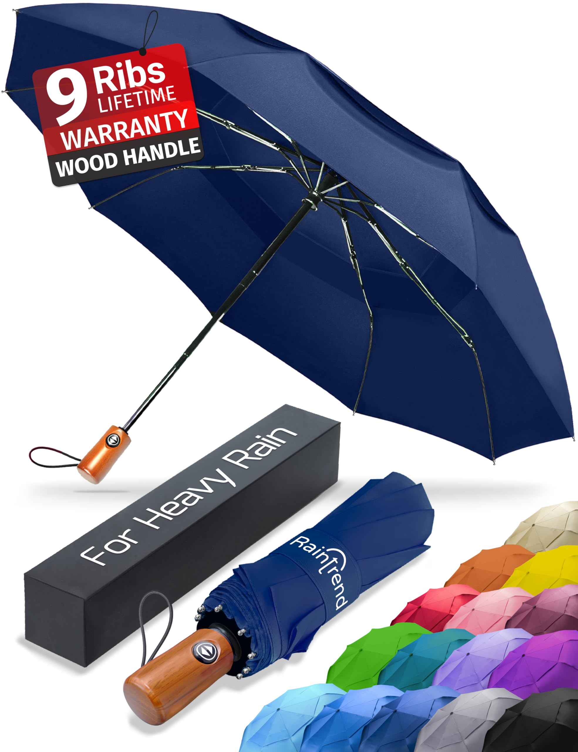 Windproof Automatic Travel Umbrella with 10% Larger Canopy - Compact Folding Portable Rain Umbrella for Men & Women - Perfect for Backpack, Purse, Commuting & Outdoor Adventures