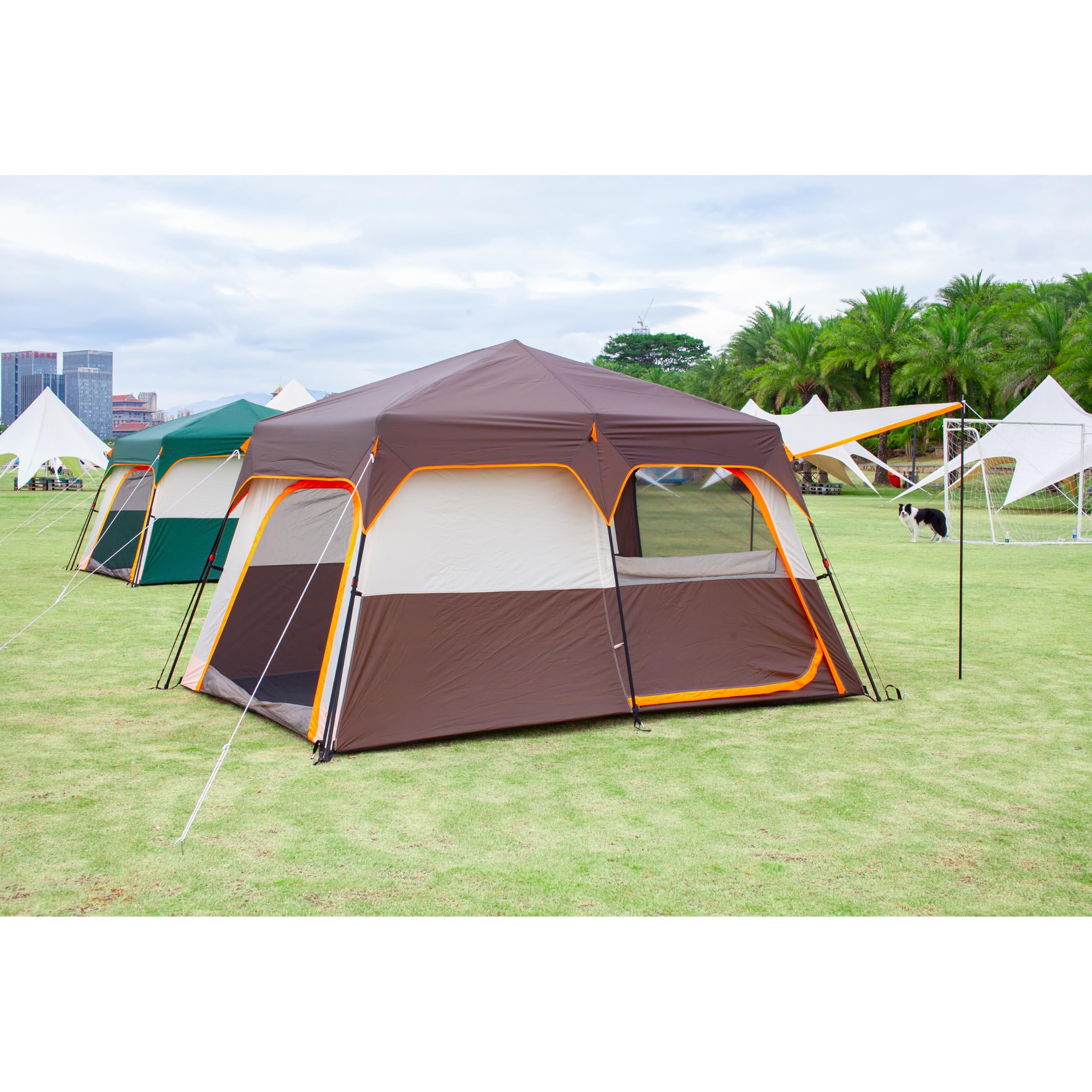KTT Large 6-8 Person Family Cabin Tent with Straight Wall Design - 3 Doors & 3 Mesh Windows, Waterproof Outdoor Camping Tent for Picnics, Family Gatherings, and Backpacking Adventures | Perfect for Campgrounds, Beach Trips, and Backyard Campouts