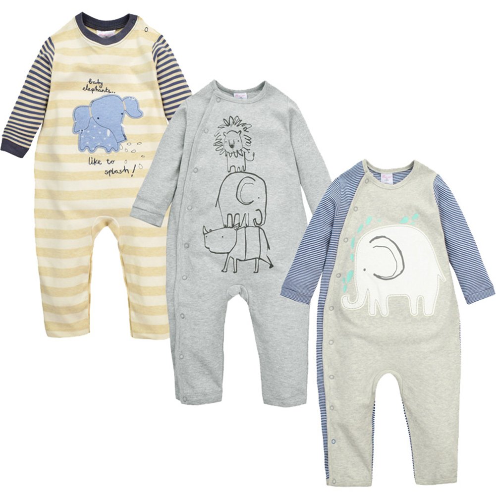 **Unisex Baby Romper - 100% Cotton Long Sleeve Onesies Pack (3-Pack) - Soft & Comfortable for Newborns & Toddlers - Perfect for Playtime, Daycare & Family Outings**