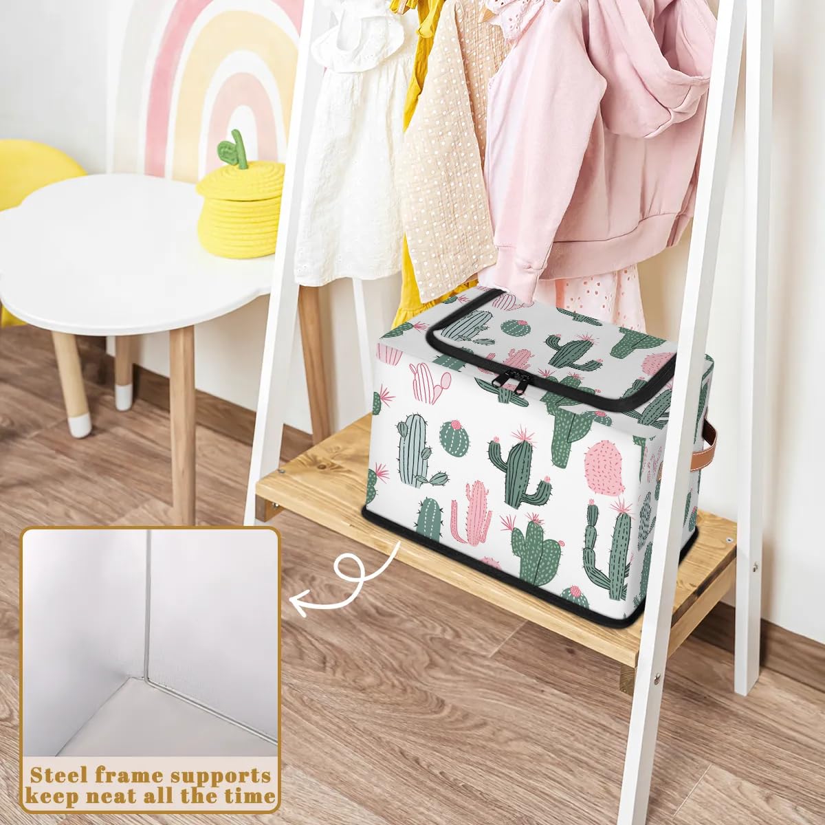Foldable Fabric Storage Bins with Lids - Stackable Closet Organizer for Clothes, Toys, Blankets | Dustproof Collapsible Storage Cubes for Bedroom, Nursery, Office & Home Organization (Cactus Design)