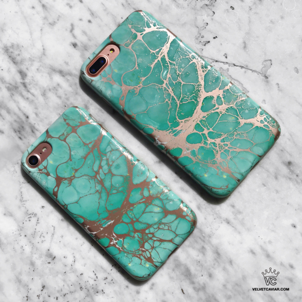 Turquoise Rose Gold Chrome iPhone Case - Stylish Protective Cover for iPhone 13/14/15 Pro Max - Trendy Fashion Accessory for Women & Girls - Perfect for Everyday Use, Travel & Gifting