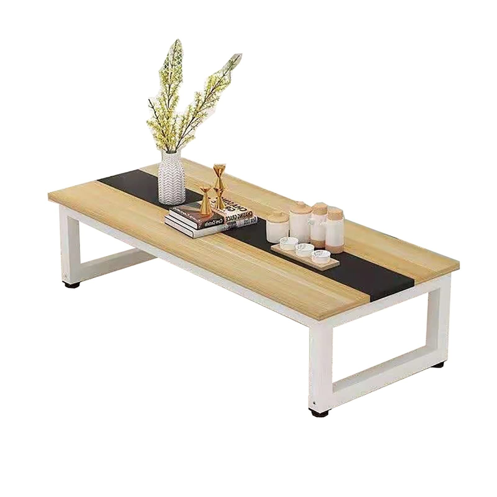 Japanese Style Low Coffee Table - MDF Top with Steel Frame, Multi-Functional for Dining, Desk, or Tea Table - 100x40cm (Color C) - Perfect for Tatami Bedroom, Bay Window, or Tea Room Decor