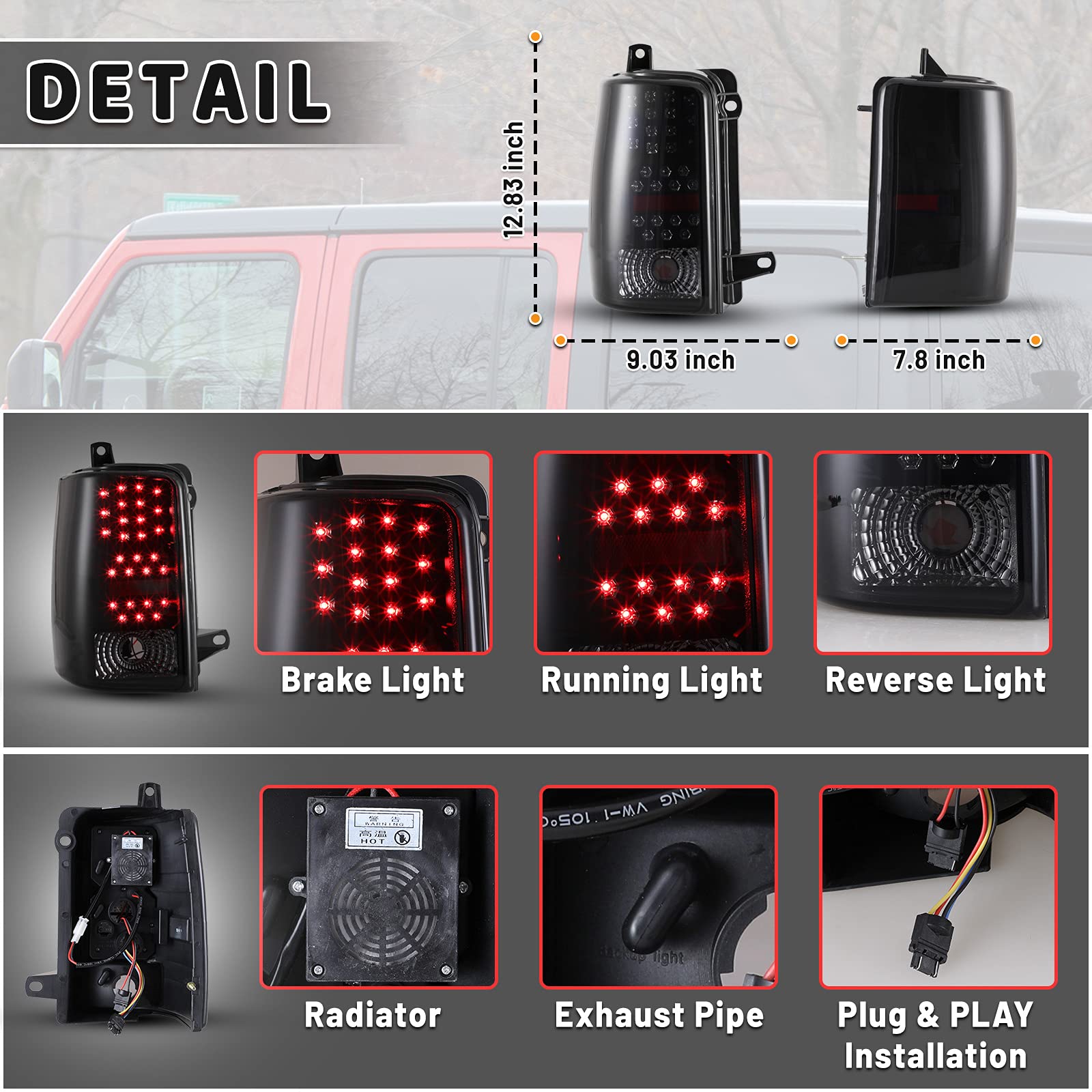 1997-1998 Jeep Grand Cherokee LED Tail Lights - Pair of High-Brightness Rear Lamp Assemblies for Driver & Passenger Side Replacement | Perfect for Night Driving & Off-Road Adventures