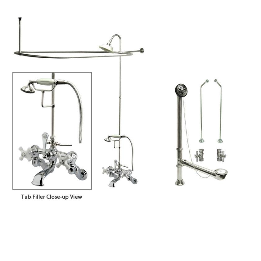 Vintage Chrome Clawfoot Bathtub Faucet Shower Kit with Enclosure Curtain Rod - Antique Style Freestanding Tub Fixture Set for Bathroom Remodeling & Spa Relaxation