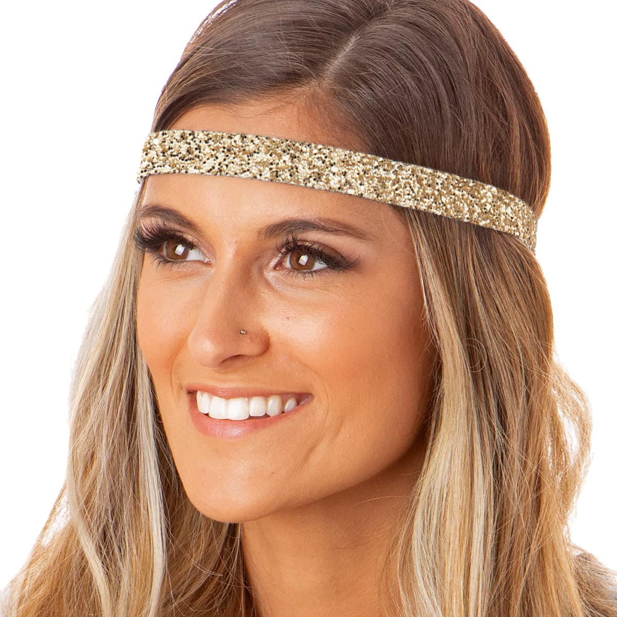 Stylish Plus Size Adjustable No-Slip Sparkly Bling Glitter Headbands 3-Pack for Women, Girls & Teens (Gold/Black/Silver) - Perfect for Workouts, Yoga, School & Everyday Fashion