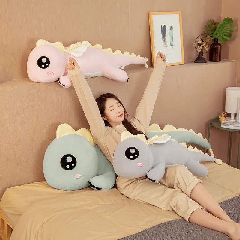 90-130cm Giant Angel Dinosaur Plush Toy - Soft Winged Cartoon Dinosaur Stuffed Animal Pillow for Kids | Perfect for Bedroom Decor, Birthday Gifts & Cuddle Companions