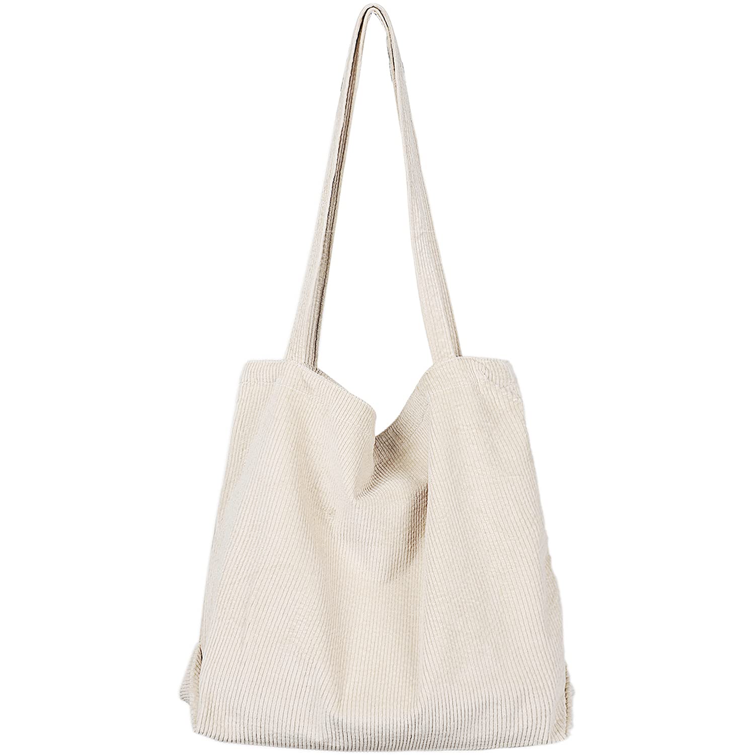 Etercycle Women's Corduroy Tote Bag - Large Capacity Casual Shoulder Handbag with Pockets, Cream | Perfect for Work, Shopping & Daily Use