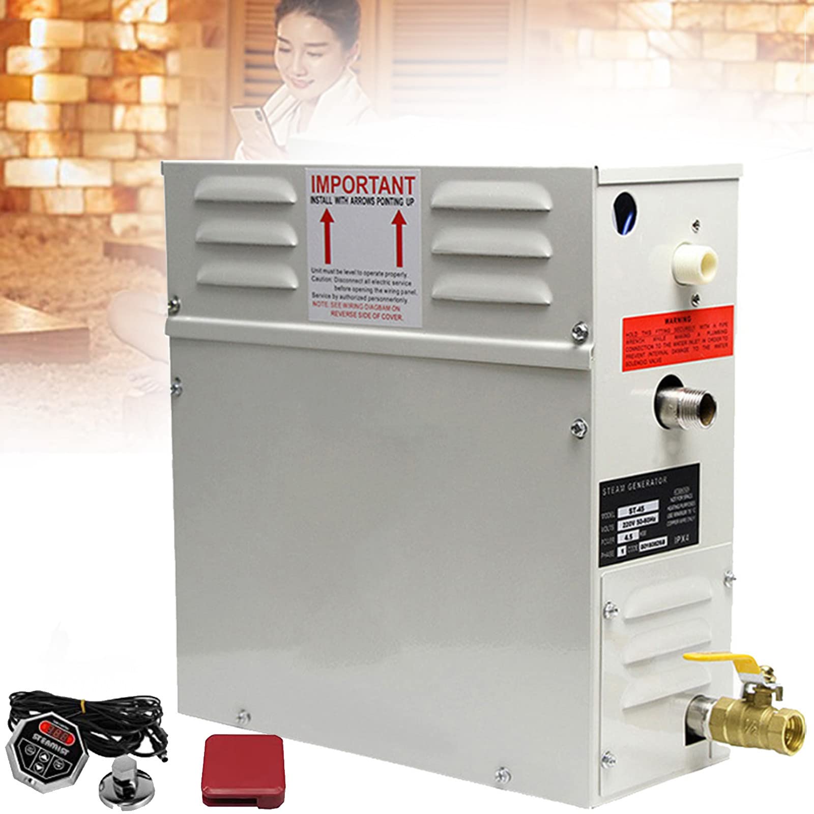 Premium 8.0KW Sauna Steam Generator for Home Spa - 220V Waterproof Control & Auto Drain System - Perfect for Steam Rooms, Showers, and Relaxation Therapy