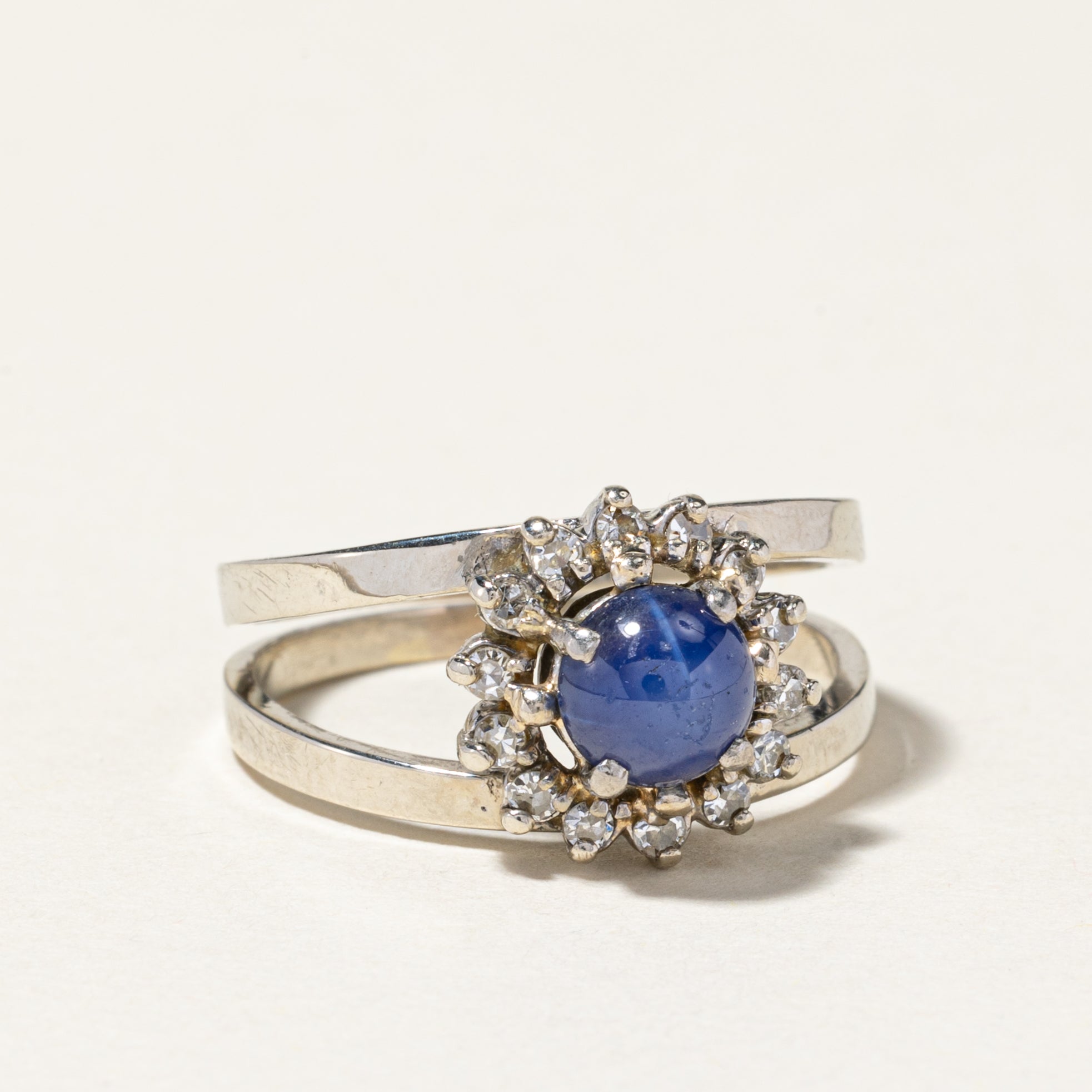 1.00ct Synthetic Star Sapphire & 0.16ctw Natural Diamond Ring - Size 7.5 | Elegant Wedding, Engagement & Anniversary Jewelry Gift for Women