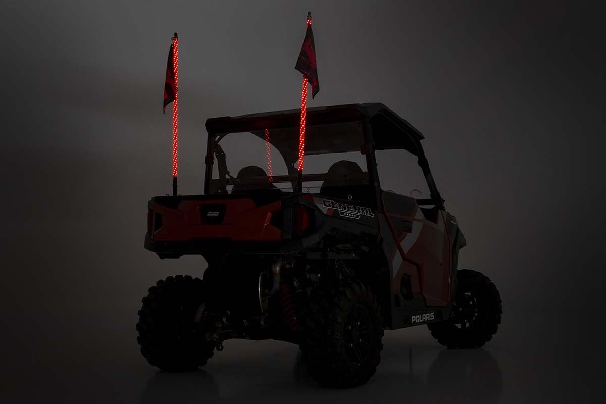 Rough Country 4' Multi-Function UTV LED Whip Light Kit with Remote Control - 93004 | Off-Road Lighting for ATV, UTV, Dune Buggies & Night Riding Adventures