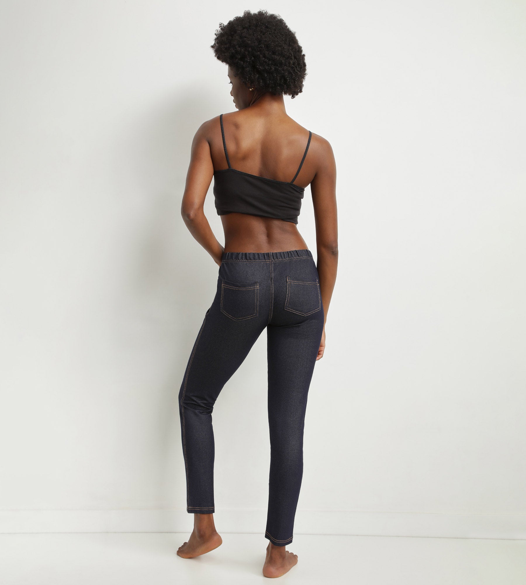Women's High Waist Jean Effect Leggings - Navy Blue with Pockets - Stretchy & Comfortable for Yoga, Running, Workout & Everyday Wear