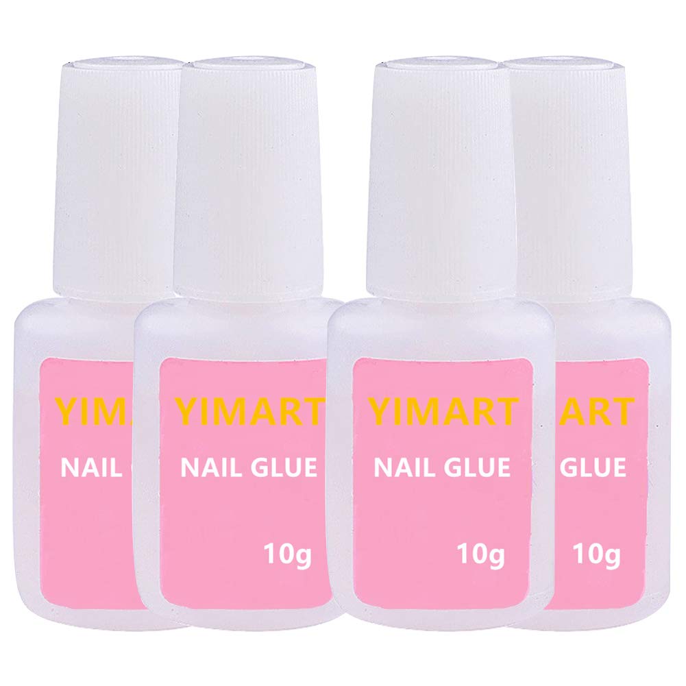 YIMART 10g Fast Drying Nail Glue with Brush - Strong Adhesive for False Nails, Acrylic Nail Tips & Manicure Decorations (4 Pack) - Perfect for Home Salon, DIY Nail Art & Professional Nail Extensions
