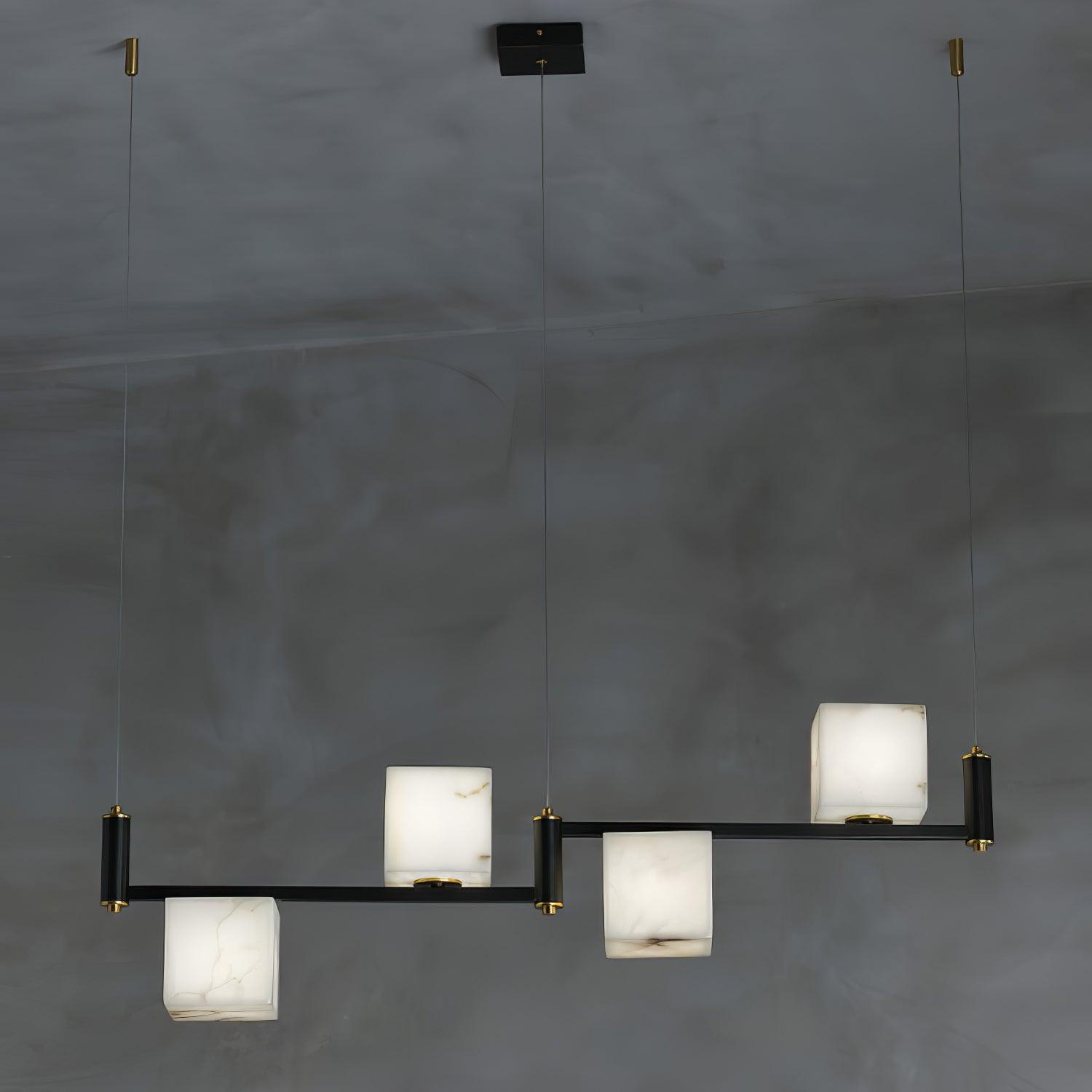 Modern Alabaster Square Box Chandelier - Elegant Ceiling Light Fixture for Dining Room, Living Room & Bedroom Lighting