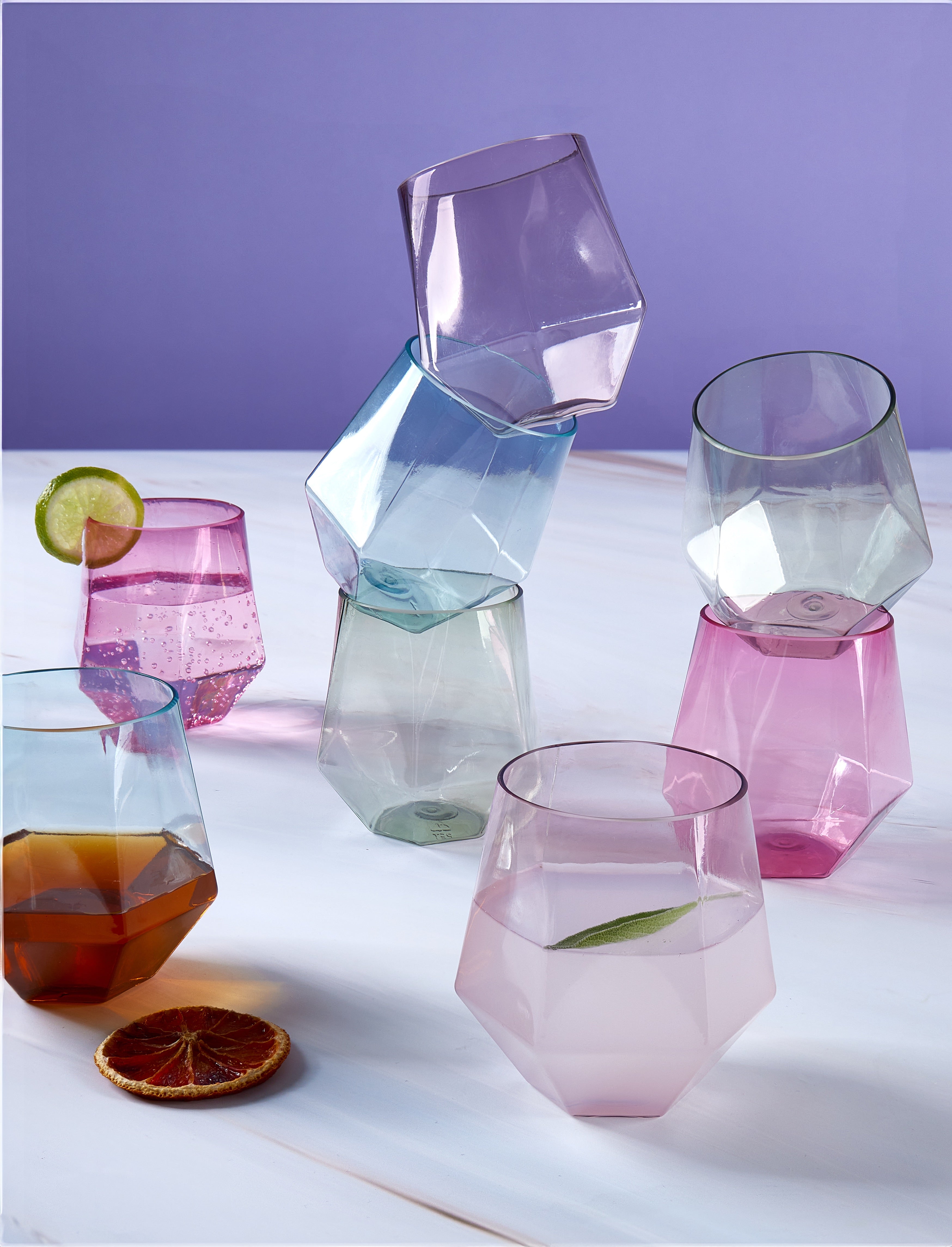 12 oz. Plastic Stemless Hexagon Wine Glasses - 8 Pack Assorted Colors | Perfect for Parties, Weddings, and Outdoor Events