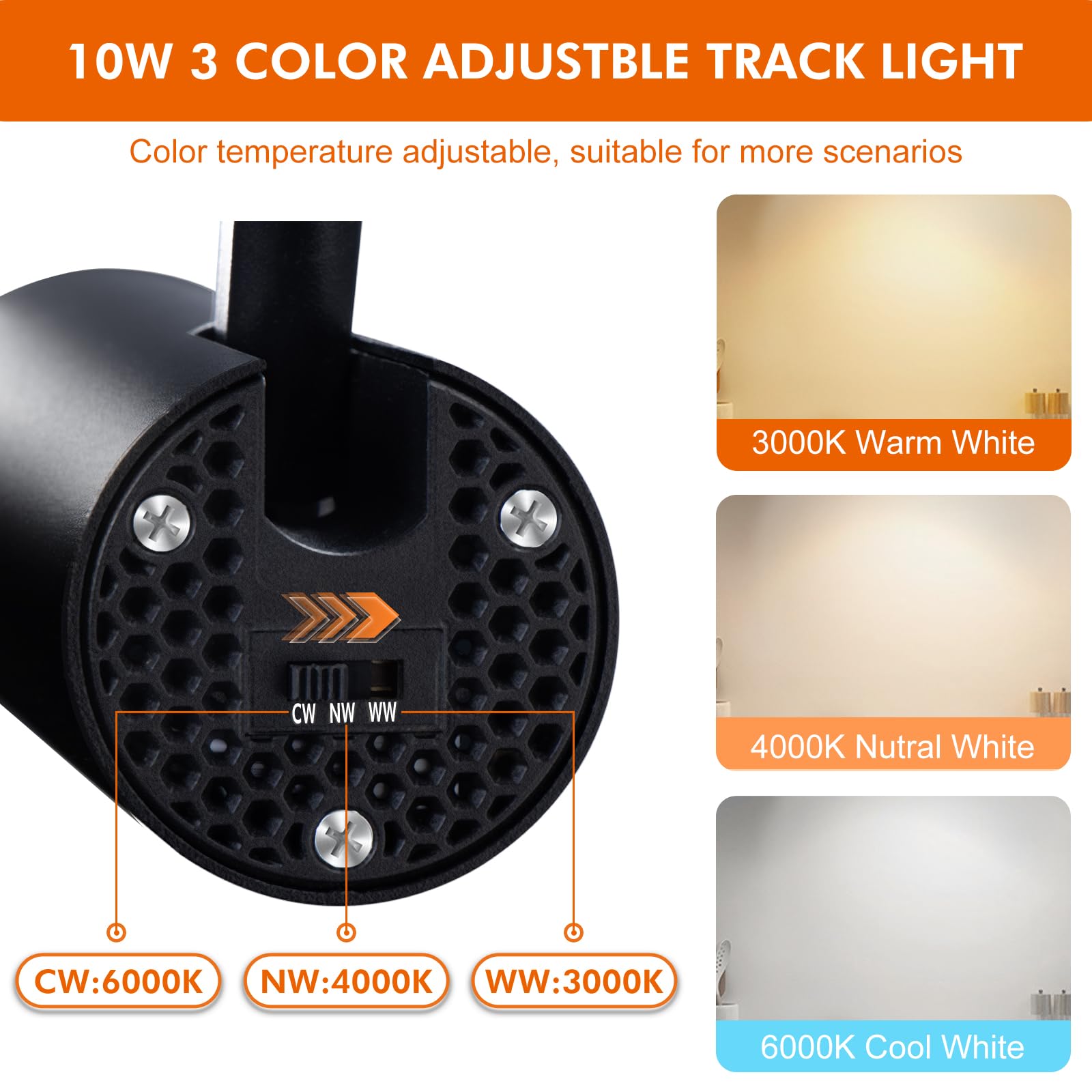 10W H Track Lighting Heads - Dimmable LED Track Lights, Black Ceiling Fixtures, 3000K Warm White, 900lm, 24° Beam Angle, CRI90+, Flicker Free - Perfect for Kitchen, Living Room, and Retail Spaces (Pack of 8)
