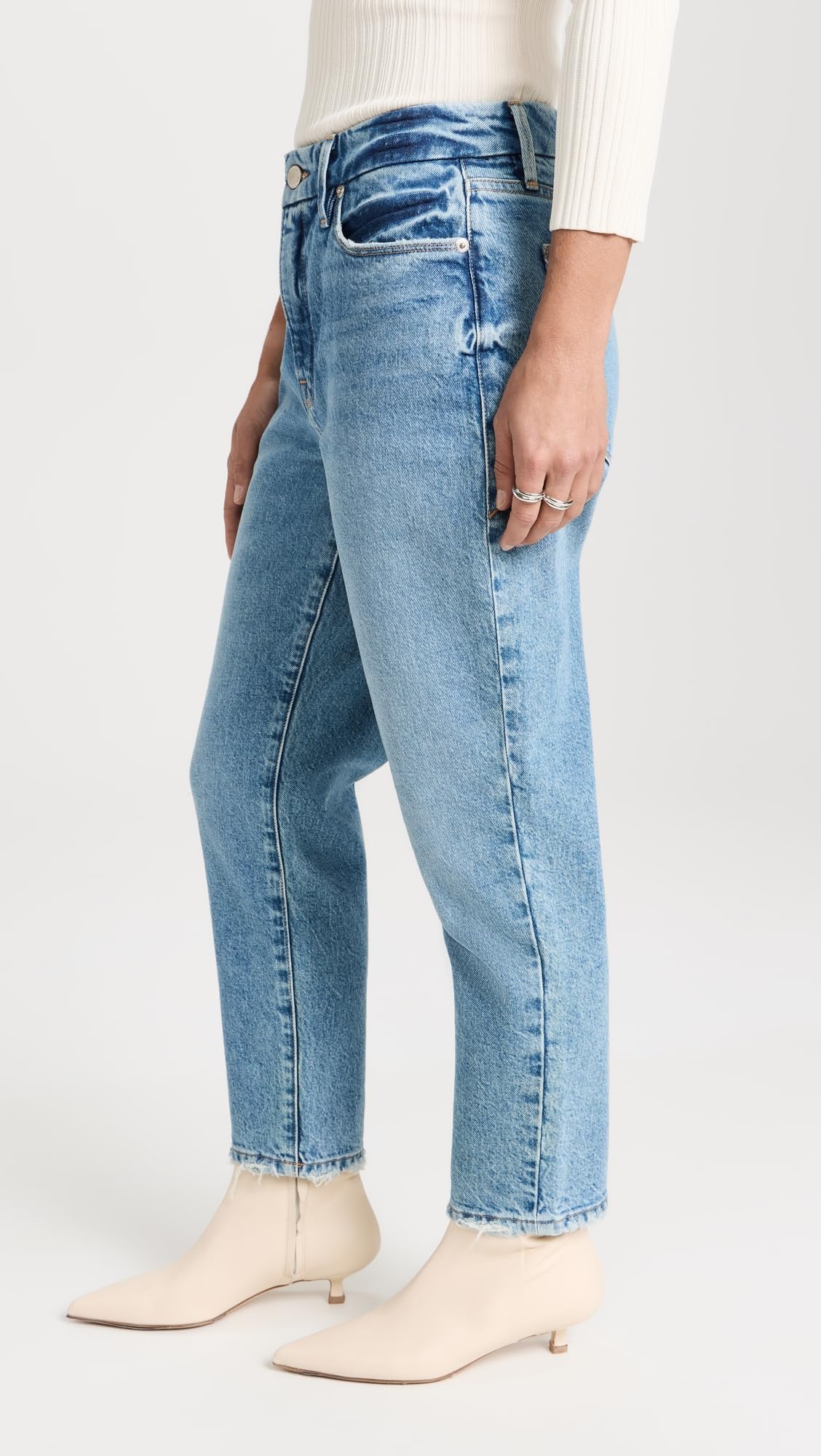 Good American Women's Good Girlfriend Petite Jeans - High Waist Skinny Denim for Petite Women | Perfect for Casual Wear, Date Nights & Office Outfits