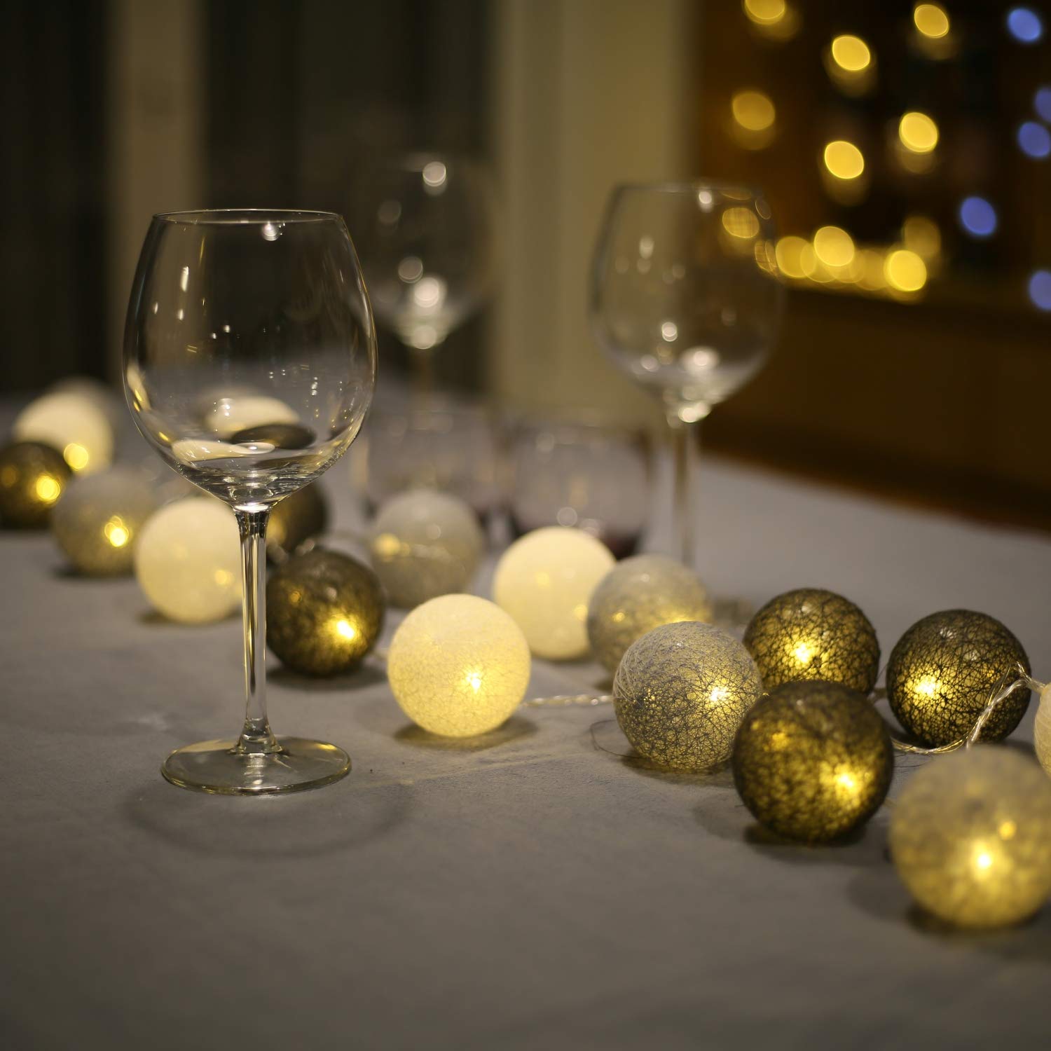 Padwa Lifestyle 20 LED Cotton Ball String Lights - 3.1M/10.2Ft Battery Operated Fairy Lights for Bedroom Decor, Wedding Party, Indoor Festival Lighting - Warm White & Grey - Perfect for Cozy Home Ambiance & Special Occasions