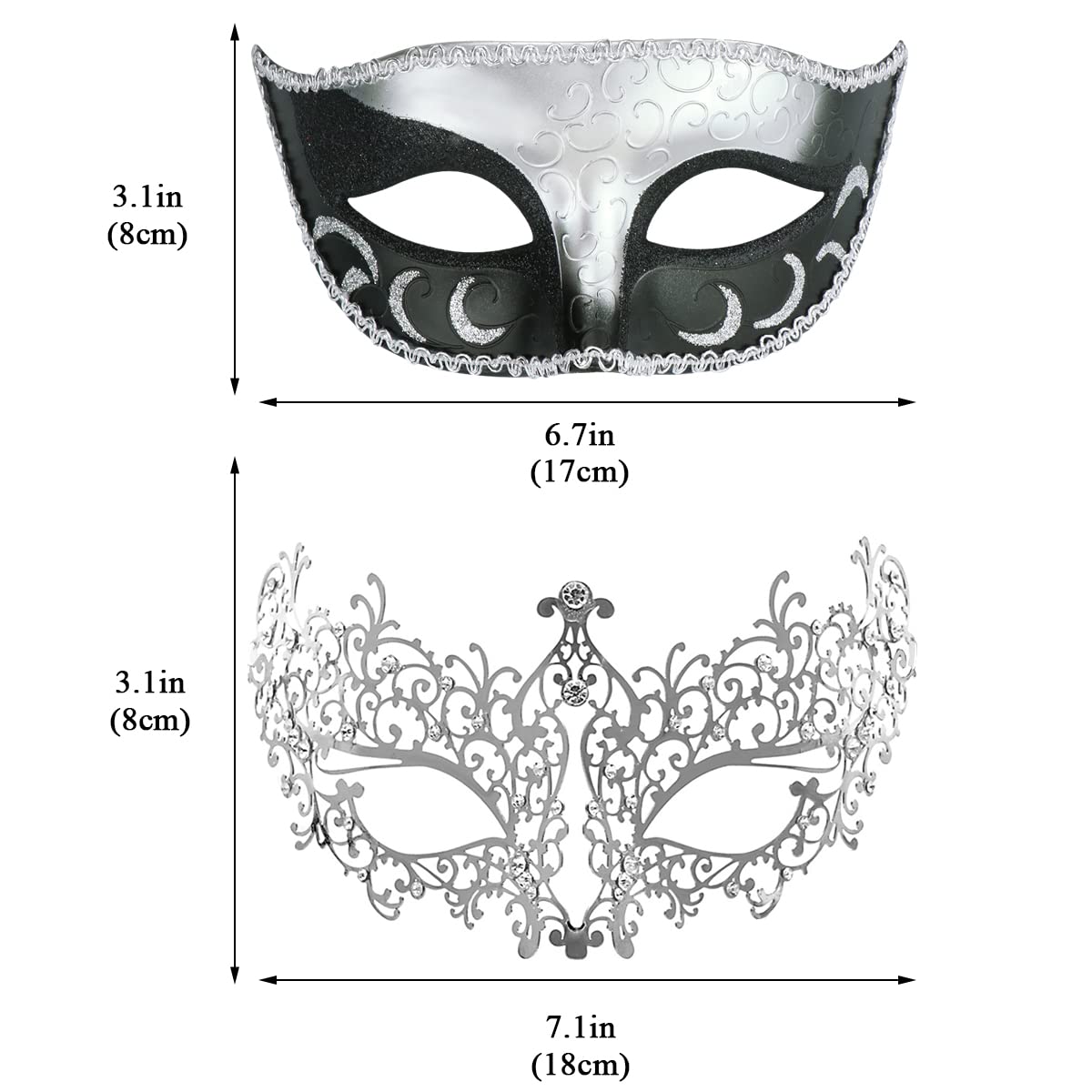 Elegant Venetian Masquerade Mask Couple Set - Metal Party Masks for Halloween, Mardi Gras, Costume Balls & Themed Events - Perfect for Couples, Balls, and Venetian Carnival Celebrations