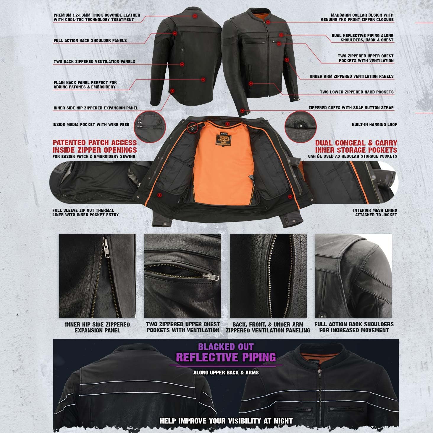 Milwaukee Leather MLM1526 Men's Premium Black Cool-Tec Leather Motorcycle Jacket - Breathable & Stylish Riding Gear for Summer & Urban Commuting