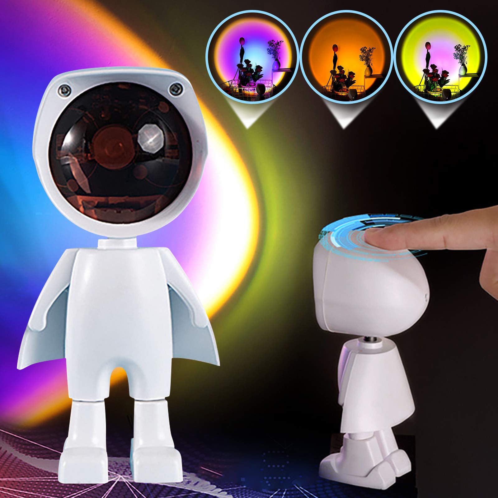 360° Rotating Astronaut Projection Lamp - USB Charging LED Night Light with Sunset & Rainbow Effects, Modern Floor Standing Lamp for Bedroom, Romantic Gift for Wedding, Birthday Party & Home Decor