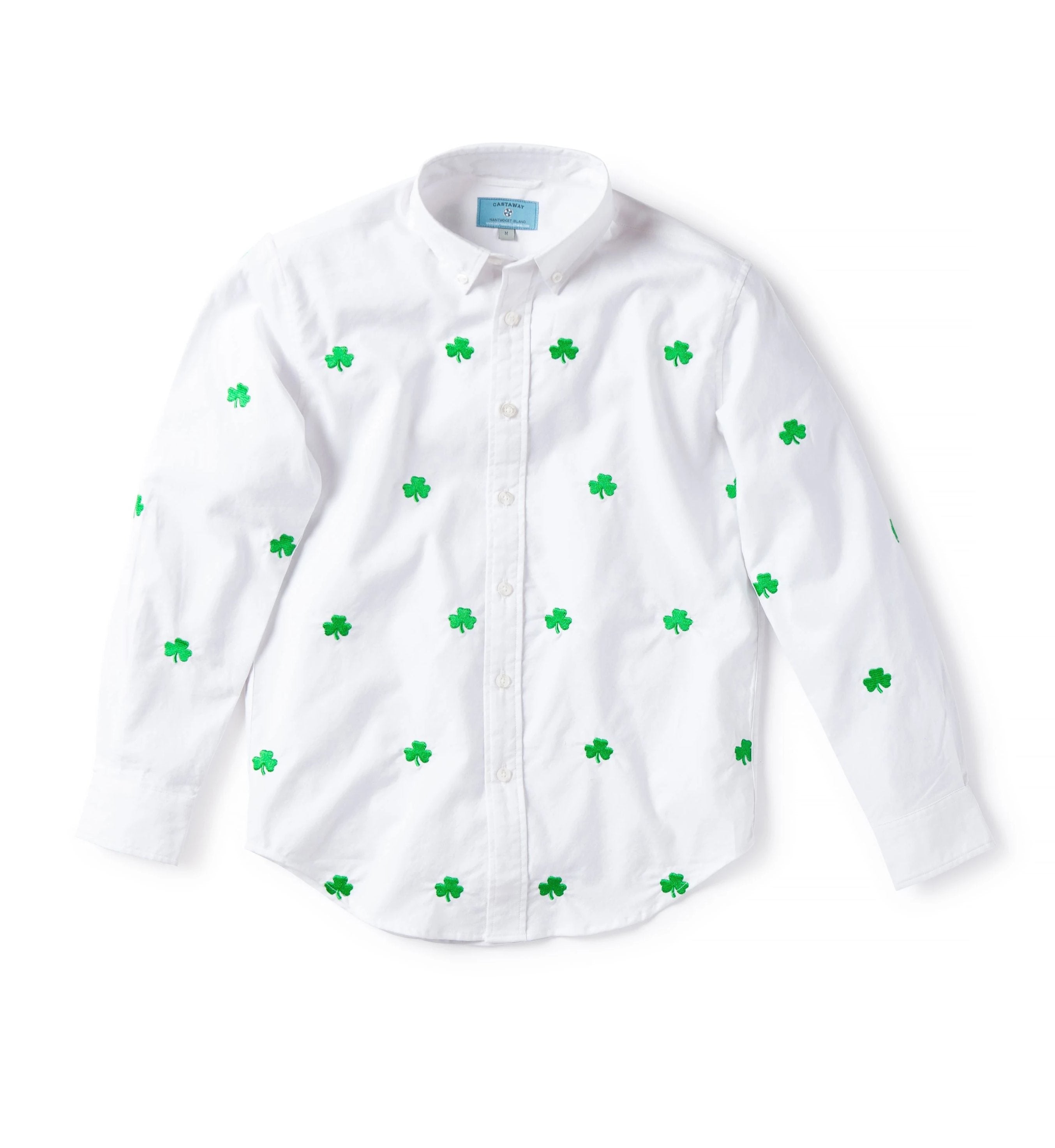 James Men's White Oxford Shirt with Shamrock Print - Classic Casual Button Down for Work, St. Patrick's Day & Everyday Wear