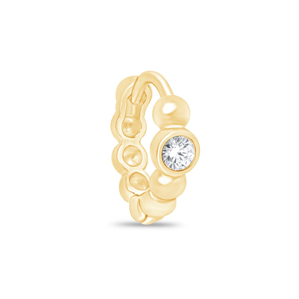 14K Yellow Gold Diamond Beaded Huggie Hoop Earrings for Women - Perfect for Everyday Wear, Parties & Special Occasions