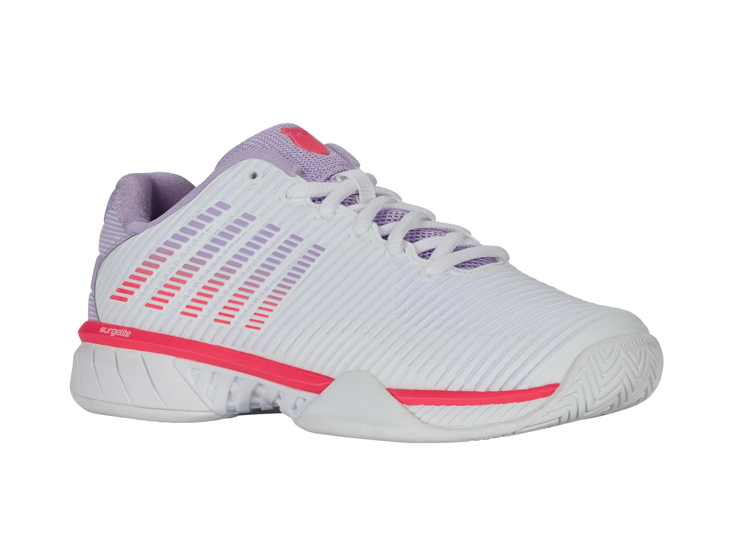 Hypercourt Express 2 Wide Women's Tennis Shoes - White/Orchid Petal/Neon Blaze | Lightweight & Breathable for Court Performance | Perfect for Competitive Matches & Training Sessions