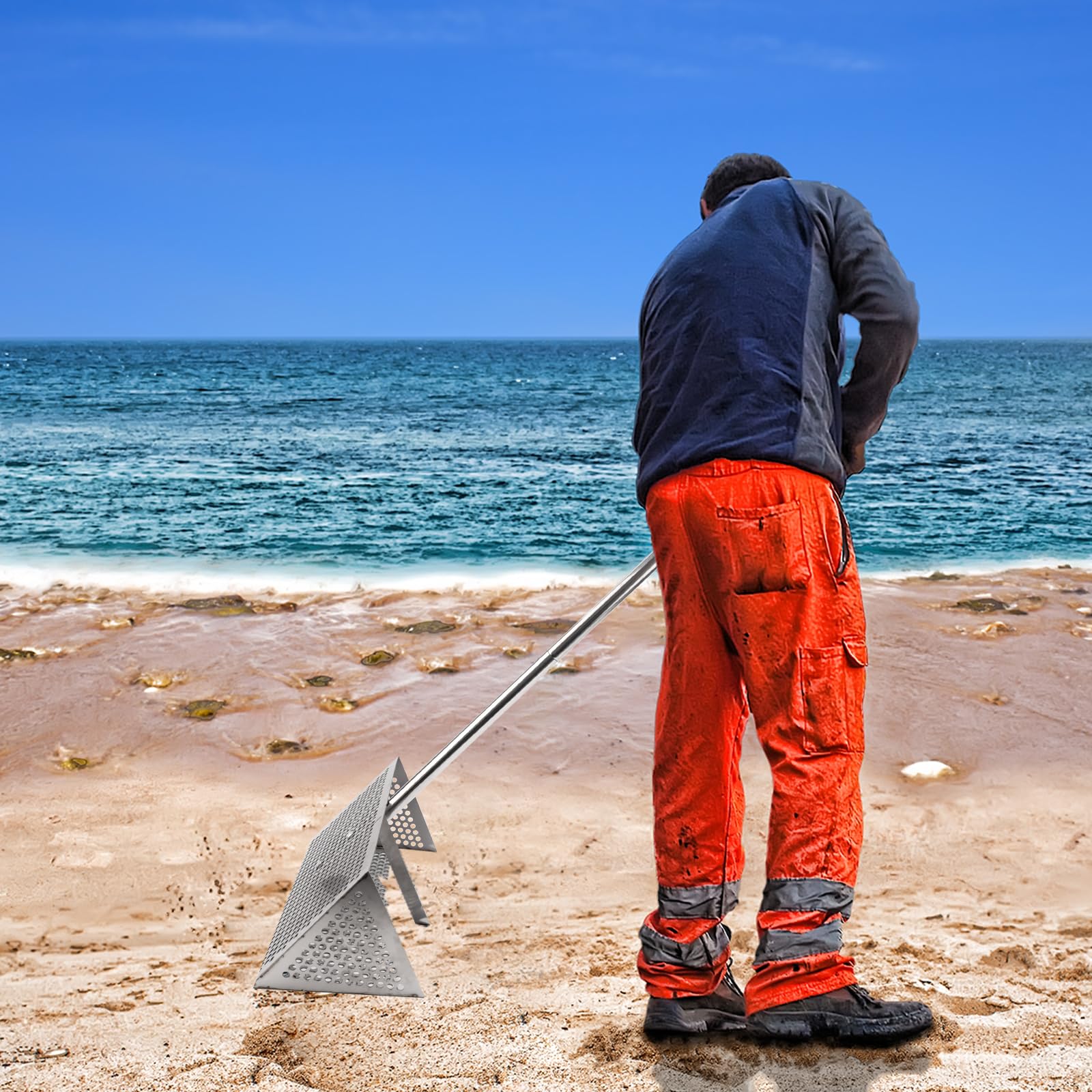 **Durable Sand Flea Rake for Beach - Easy to Install with Sharp Teeth & Wide Basket - Detachable Practical Tool for Finding Shells & Treasures - Perfect for Beachcombing, Fishing, and Outdoor Adventures**