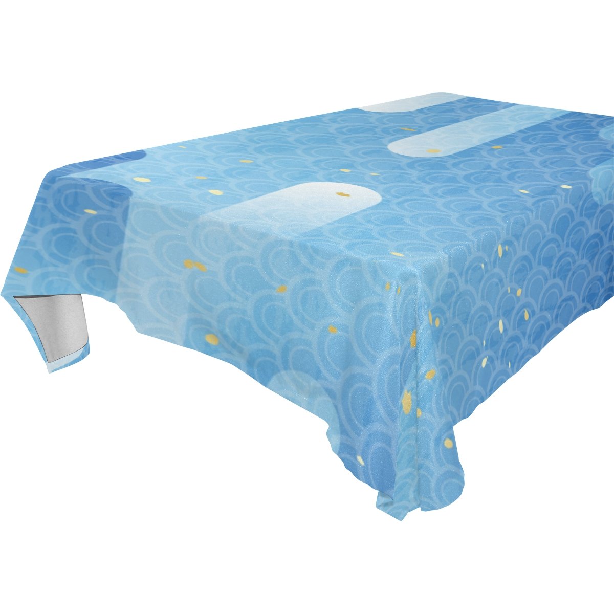 ALAZA U Life Stripe Mermaid Moire Blue Ocean Sea Tablecloth - Waterproof Rectangle Square Round Table Cover Protector for Dining, Living Room, Party & Outdoor Events