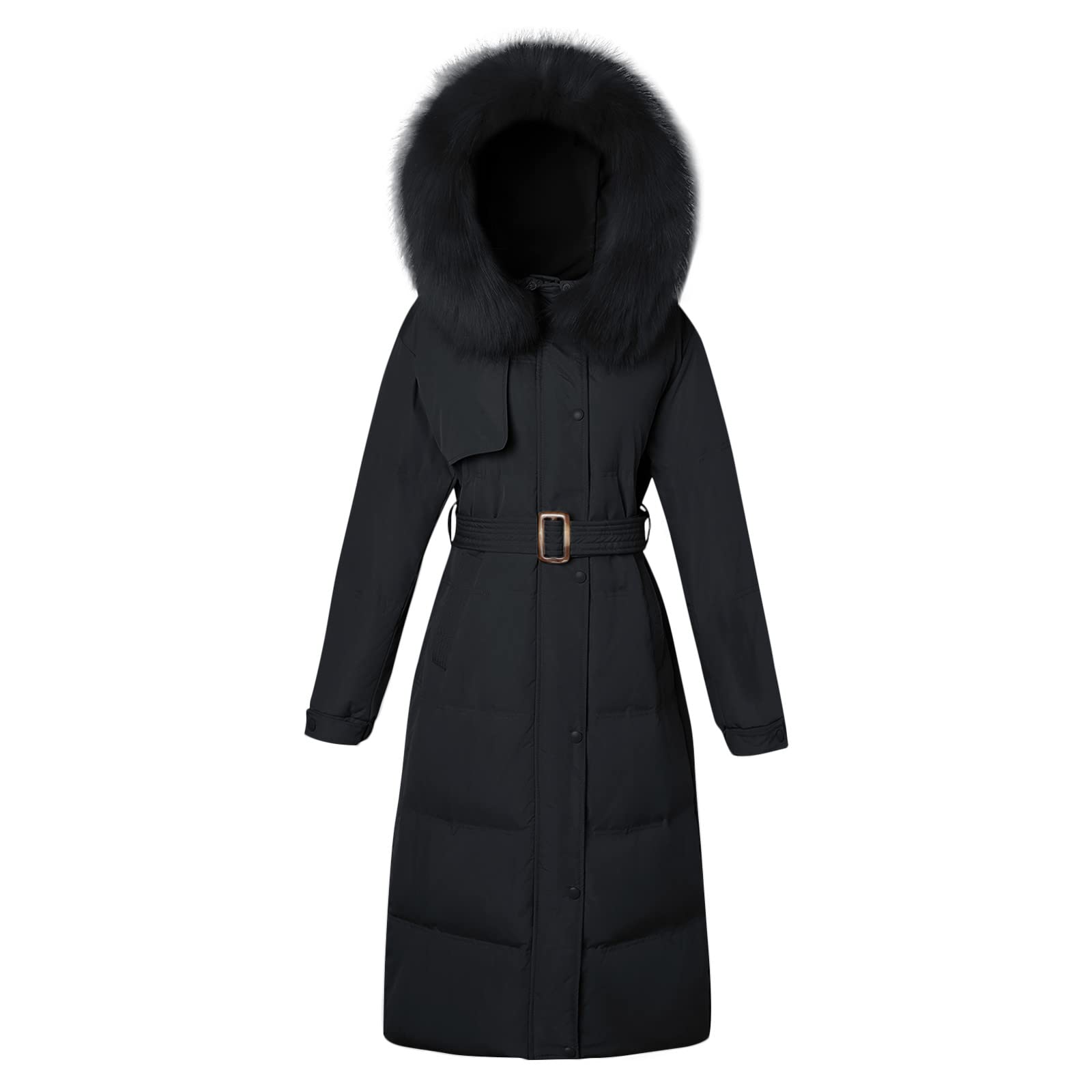 Xipoxipdo Women's Winter Padded Mid-Length Jacket - Detachable Waist Tie Punk Style Coat for Slim Women | Perfect for Cold Weather, Streetwear & Fashion Outfits