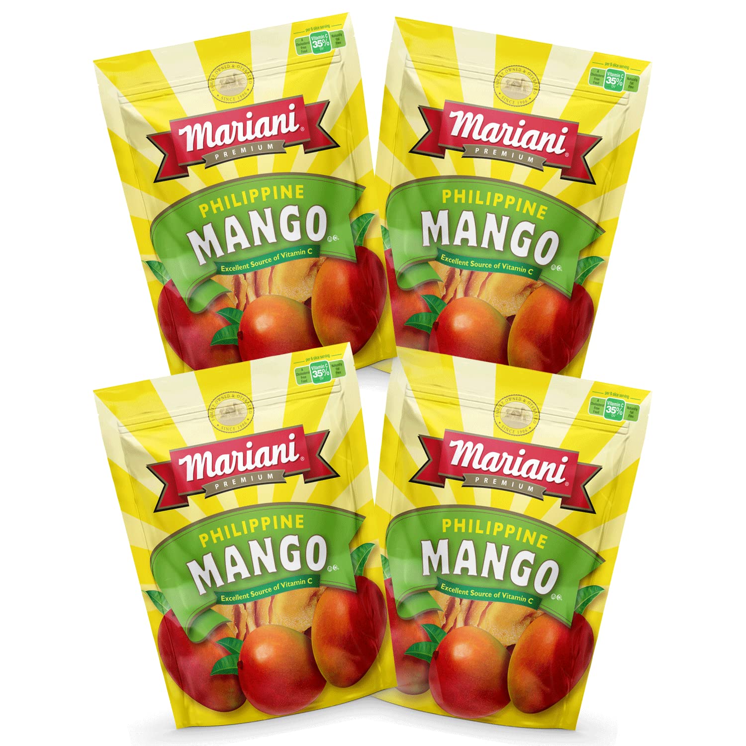 Premium Philippine Dried Mango Snacks - Healthy Vegan & Gluten Free Treat for Kids & Adults - No Preservatives - 4oz (Pack of 4) - Perfect for Lunchboxes, Office Snacks & Travel