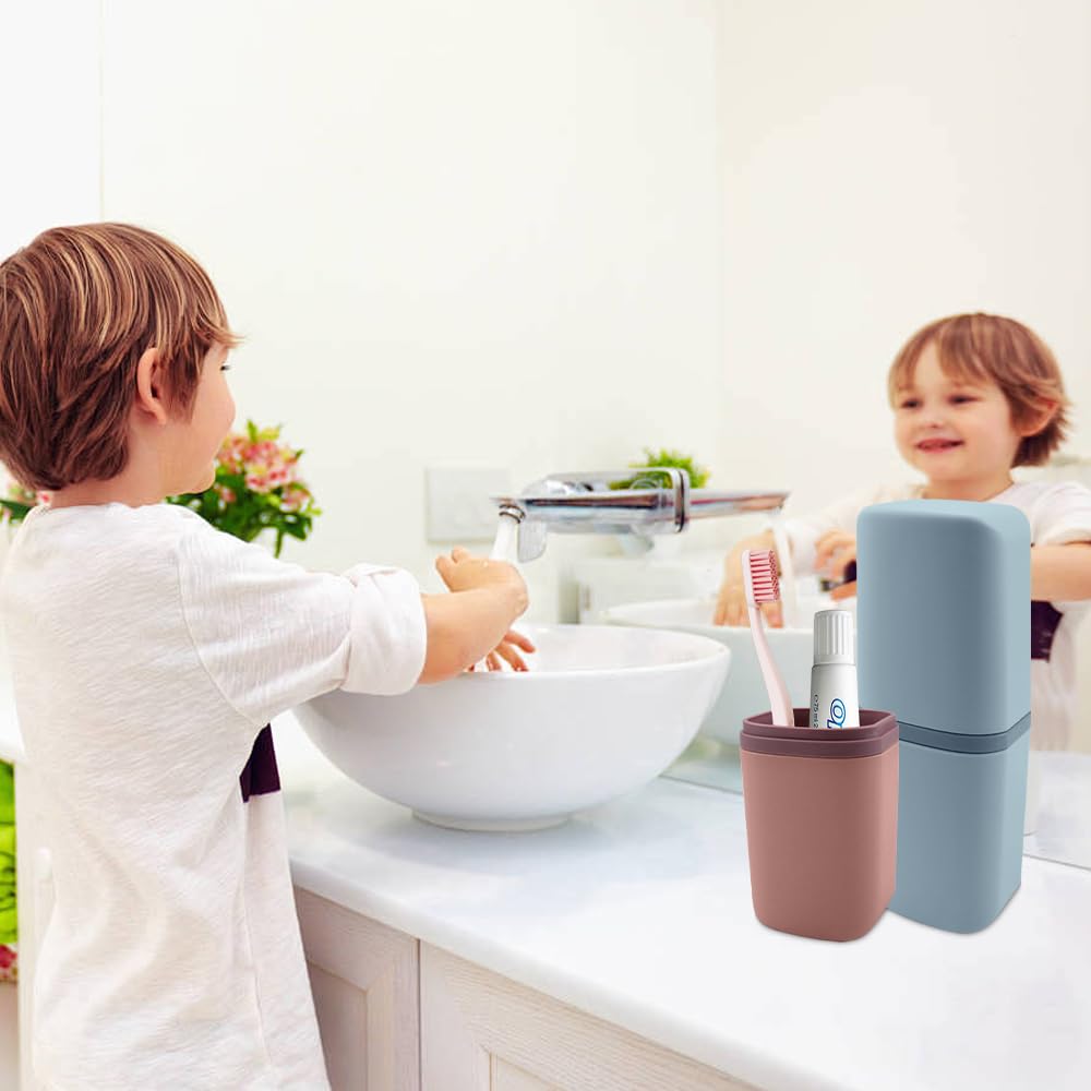 JustYit 2-Pack Travel Toothbrush Holder Set - Portable Plastic Toothbrush Case for Camping, School & Business Trips - Compact Hygienic Storage for Oral Care Essentials (Blue & Pink) - Perfect for Travel, Dormitory & Daily Use
