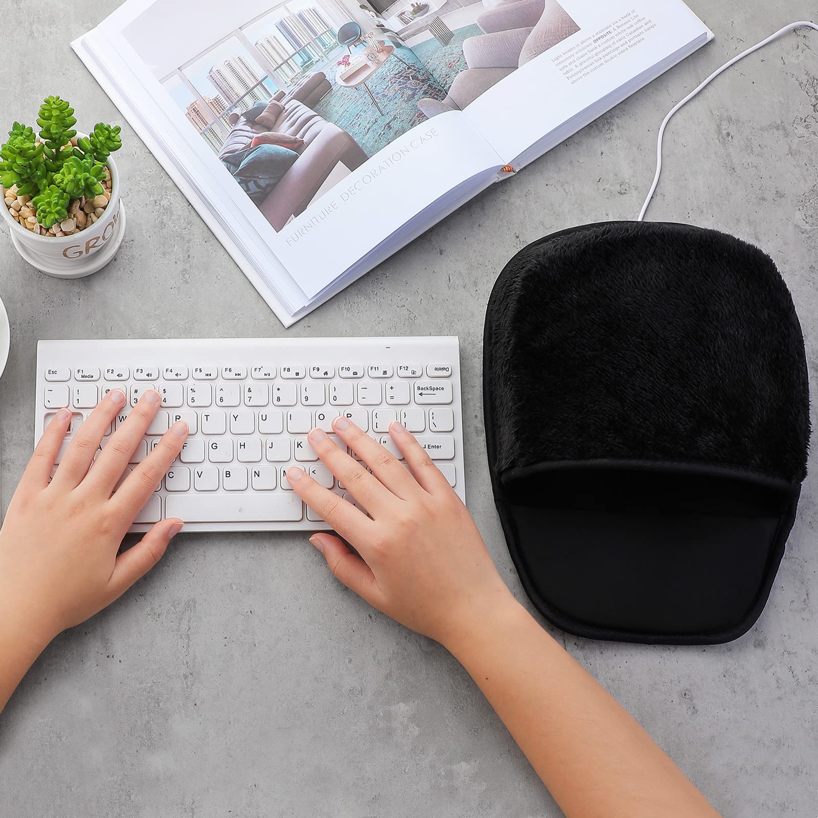 2 Pack USB Heated Mouse Pad with Hand Warmer - Plush Electric Warming Pad for Office & Home Computer Use - Removable Cozy Mousepad for Men & Women (Black) - Perfect for Cold Weather & Winter Workspaces