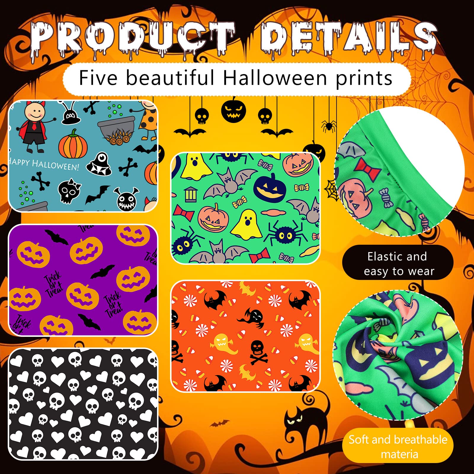 5-Piece Dog Winter Pajamas Set - Cute Puppy Bodysuit with Skull & Ghost Print, Pumpkin Pet Costume for Halloween - Warm Holiday Dog Shirts for Small Medium Large Dogs - Perfect for Christmas, Halloween Cosplay & Indoor Winter Wear