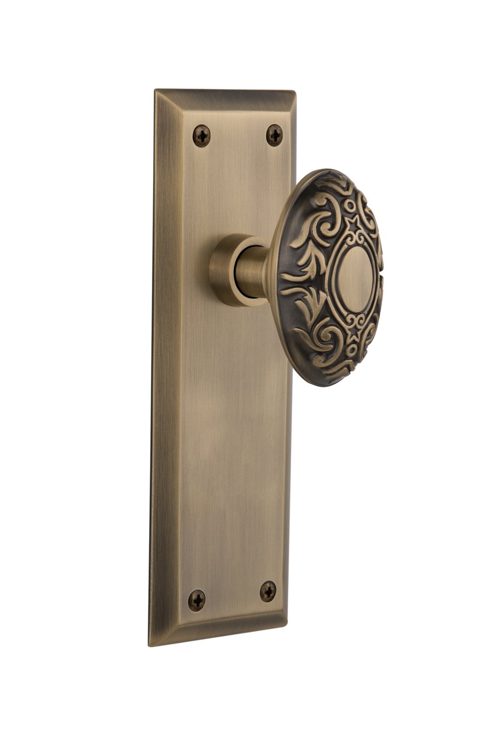 Nostalgic Warehouse New York Vintage Plate with Victorian Knob - Single Dummy Door Handle in Antique Brass | Classic Home Decor for Bedroom, Bathroom & Interior Doors