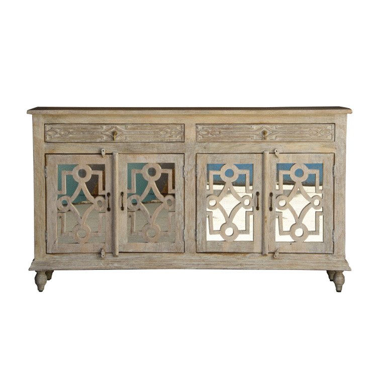 Hand Carved Wooden Sideboard - Rustic Farmhouse Buffet Cabinet with Storage for Dining Room & Living Room | Solid Wood Console Table for Home Decor