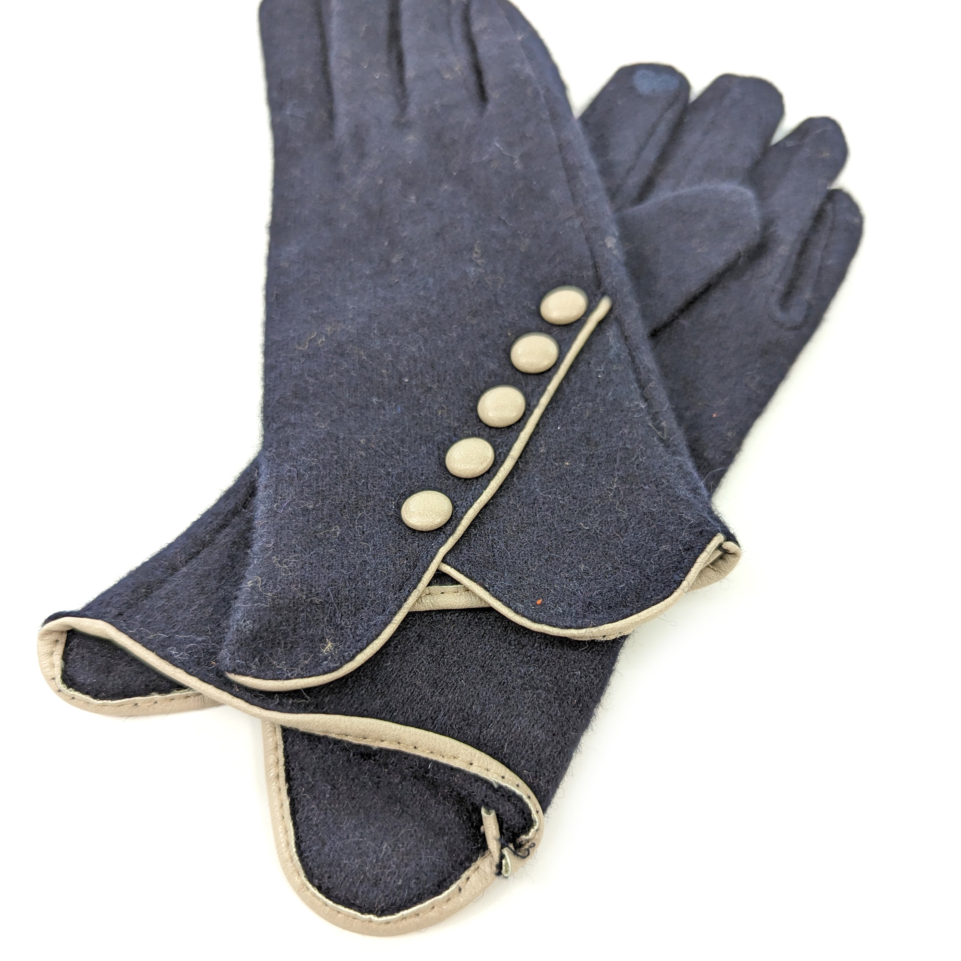 Premium Diagonal Button Detail Gloves - Navy Blue Winter Fashion Accessory for Women & Men | Outdoor Activities, Driving, Cold Weather Protection
