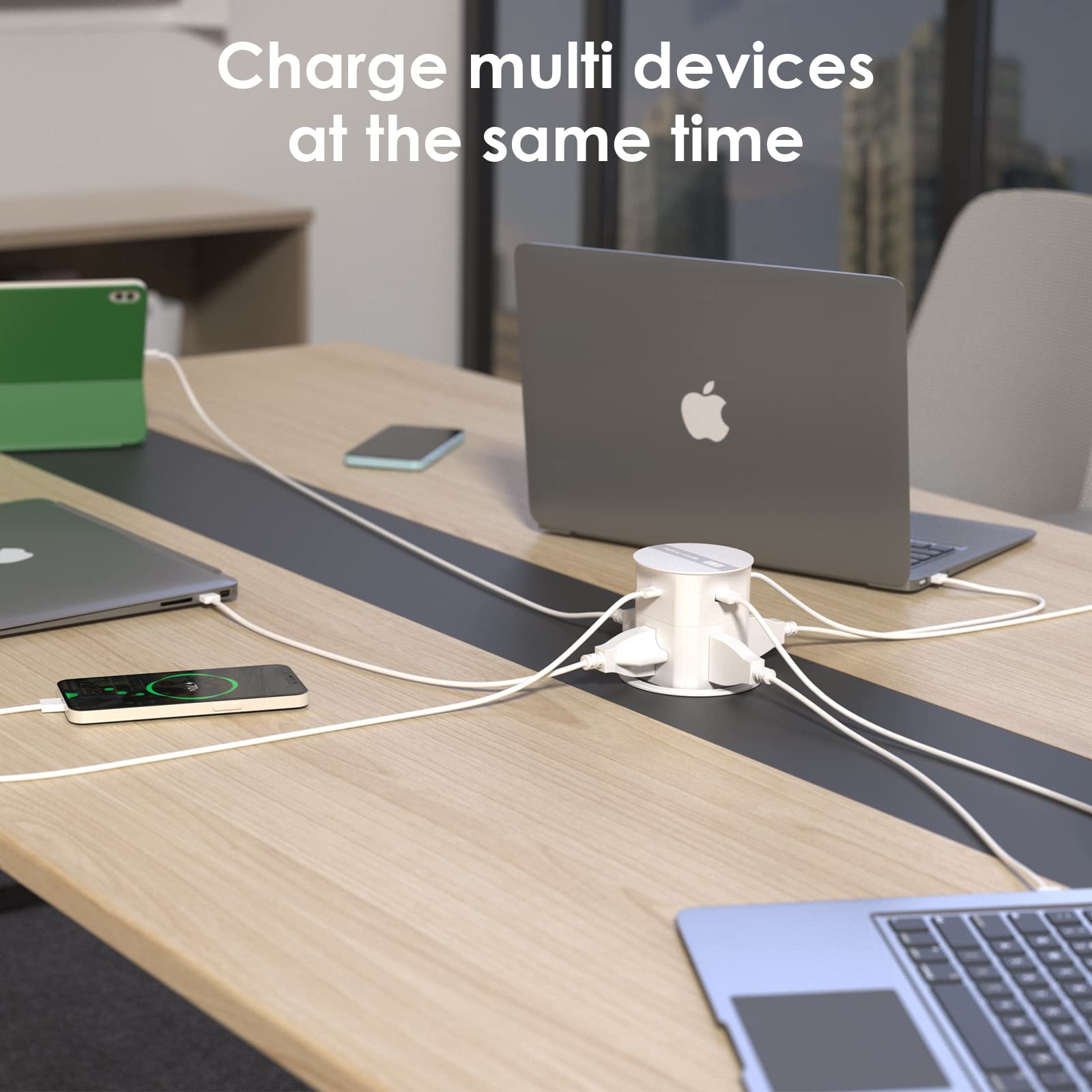 ANNQUAN 9-in-1 Pop Up Countertop Outlet with 4 AC Outlets, 20W USB-C PD Fast Charging, 15W Wireless Charger & QC3.0 USB-A Ports - White | For Kitchen Island, Home Office & Workspace Charging Station