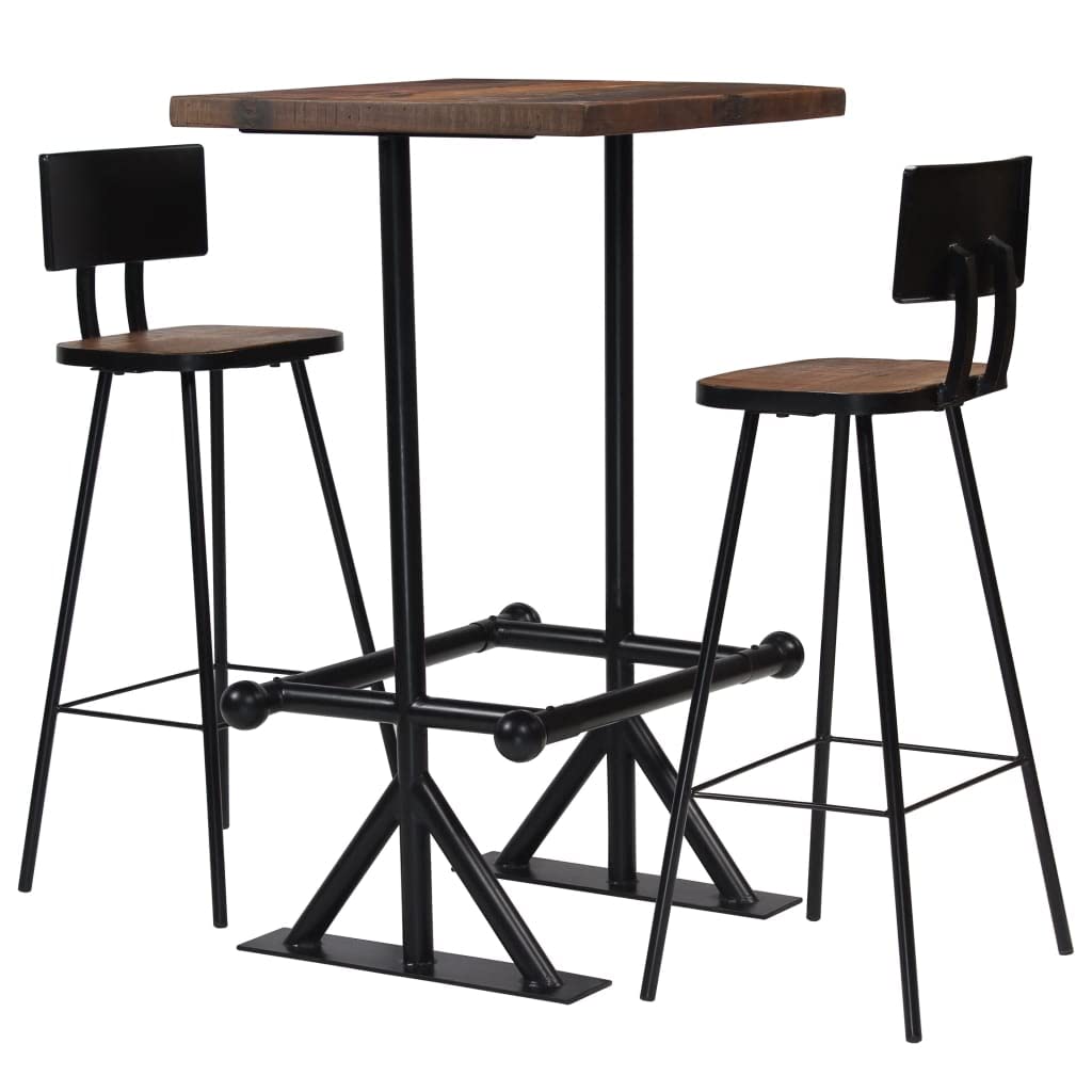 3-Piece Solid Reclaimed Wood Bar Set - Rustic Home Bar Furniture for Kitchen, Dining Room or Man Cave - vidaXL Pub Table & Stool Set for Entertaining Guests