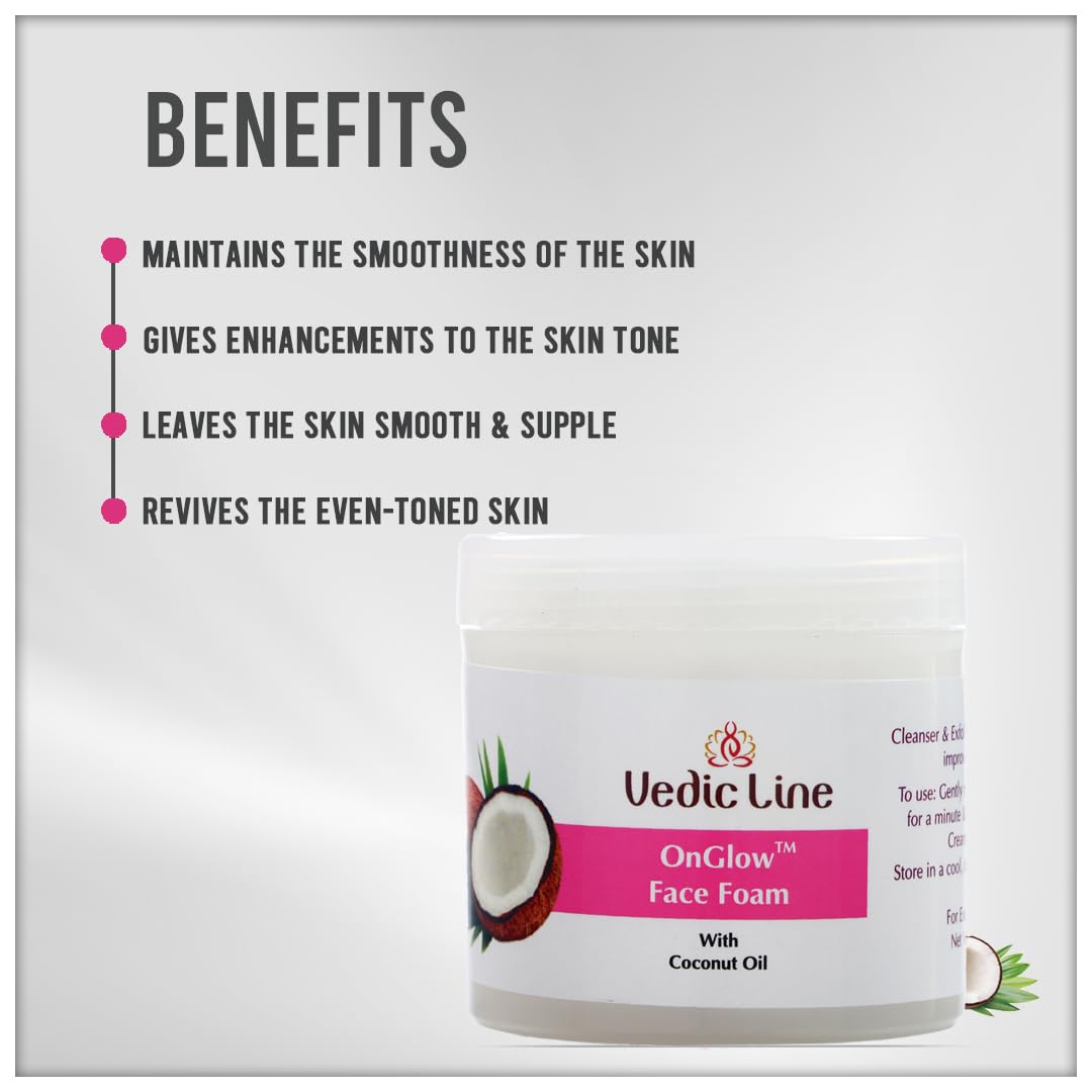 OnGlow Facial Foam with Coconut Oil & Aloe Vera - Exfoliating Cleanser for Dry Skin, Removes Dead Skin & Impurities for Glowing Skin (100ml) - Perfect for Daily Skincare Routine & Post-Makeup Cleansing