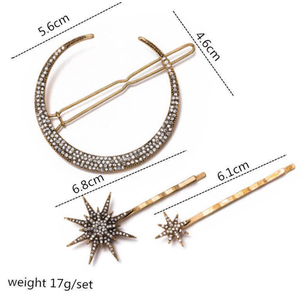 3pcs Star Moon Rhinestone Hair Clips for Women & Girls - Elegant Hair Accessories for Parties, Weddings, and Everyday Wear