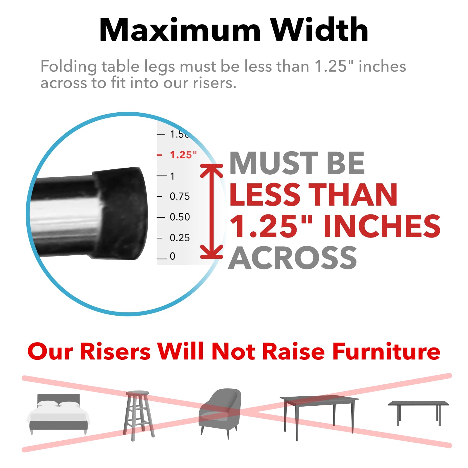 Lift Your Table® Folding Table Risers - Counter Height for Straight Leg Tables | Durable & Portable Set of 4 | Perfect for Outdoor Dining & Events
