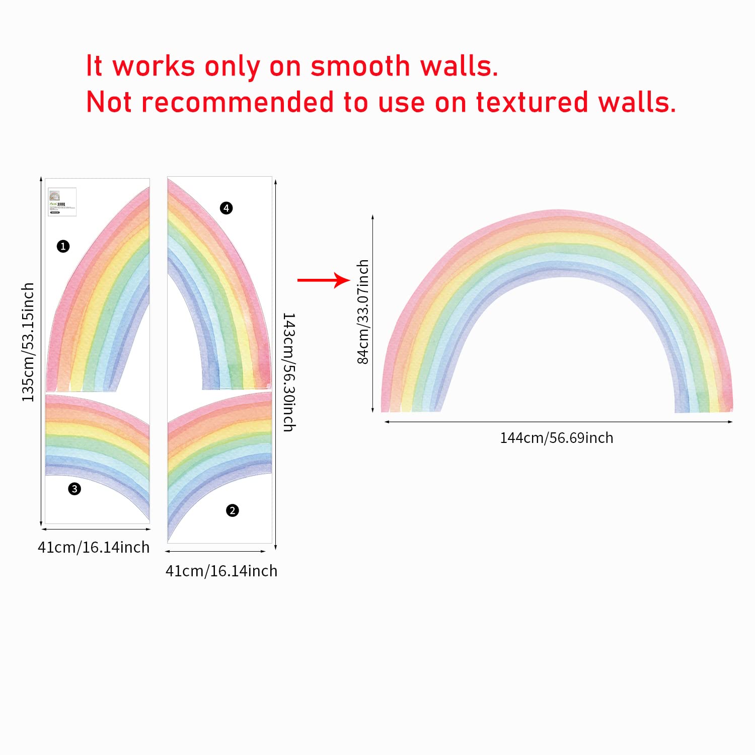 Funlife Large Rainbow Peel & Stick Wall Mural - 56.69