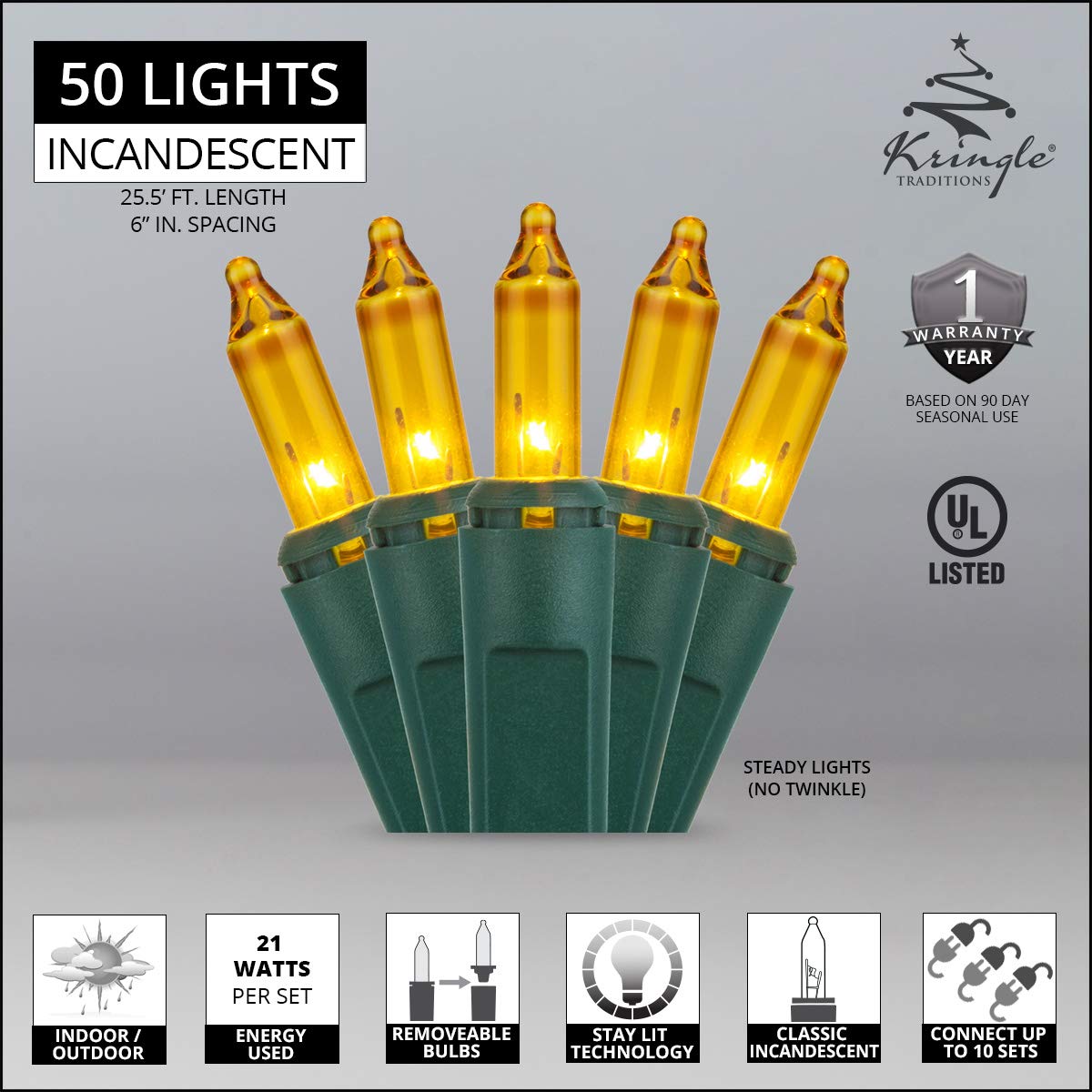 Warm White Mini String Lights - 50 LED Christmas Lights for Indoor & Outdoor Tree Decor
