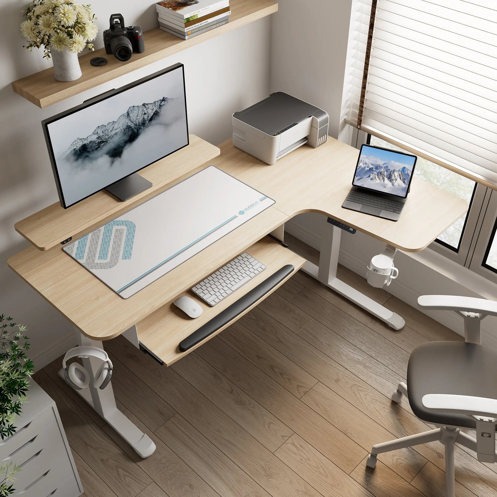 Ergonomic L-Shaped Standing Desk with Accessories Set (60x23 Inches) - Perfect for Home Office & Workspace Setup
